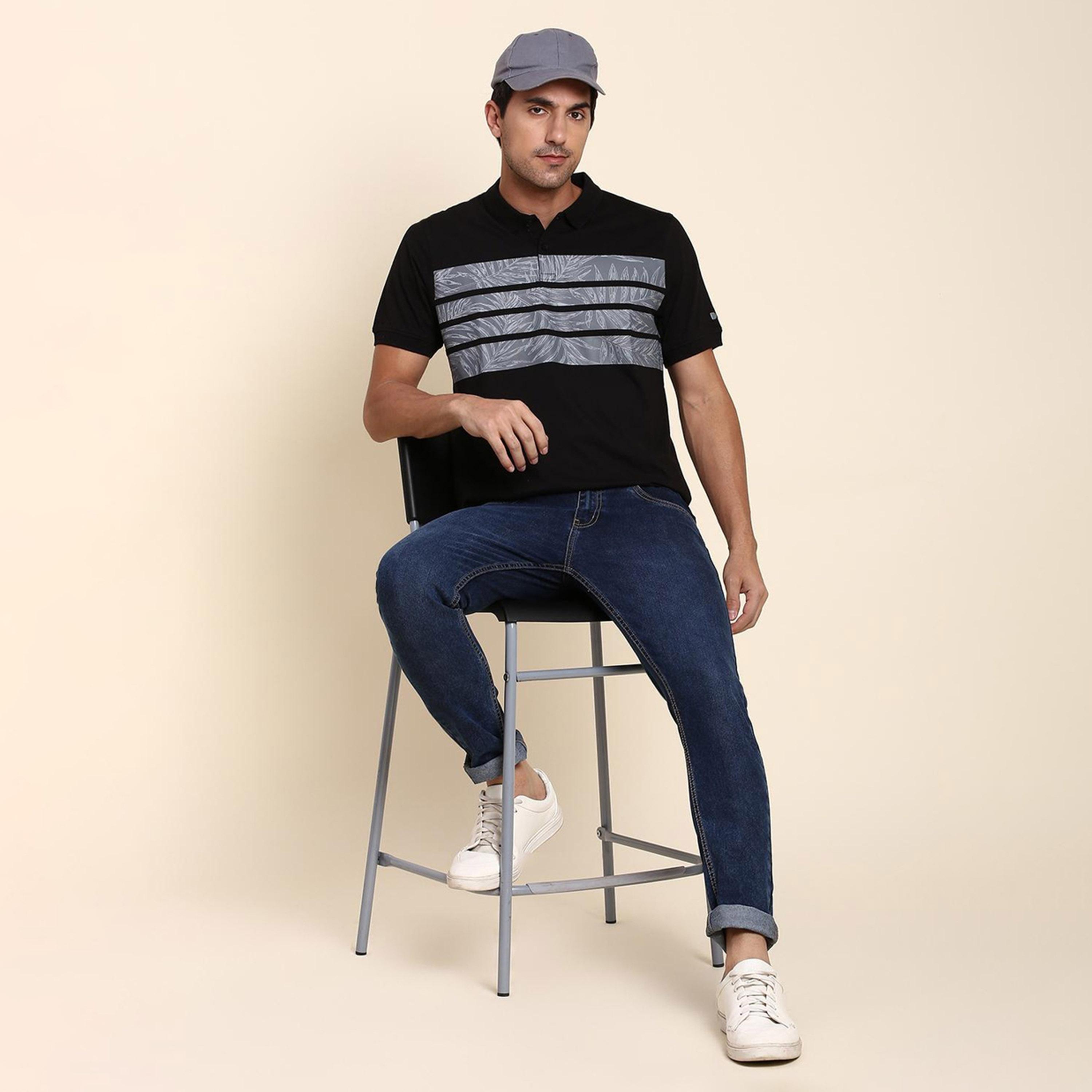 دينيس لينغو× ستايلي-  تي شيرت بولو ياقة بولو مخططة رسوم استوائية باللون الأسود-men-clothing-tshirtsandpolos-tshirts-image-5