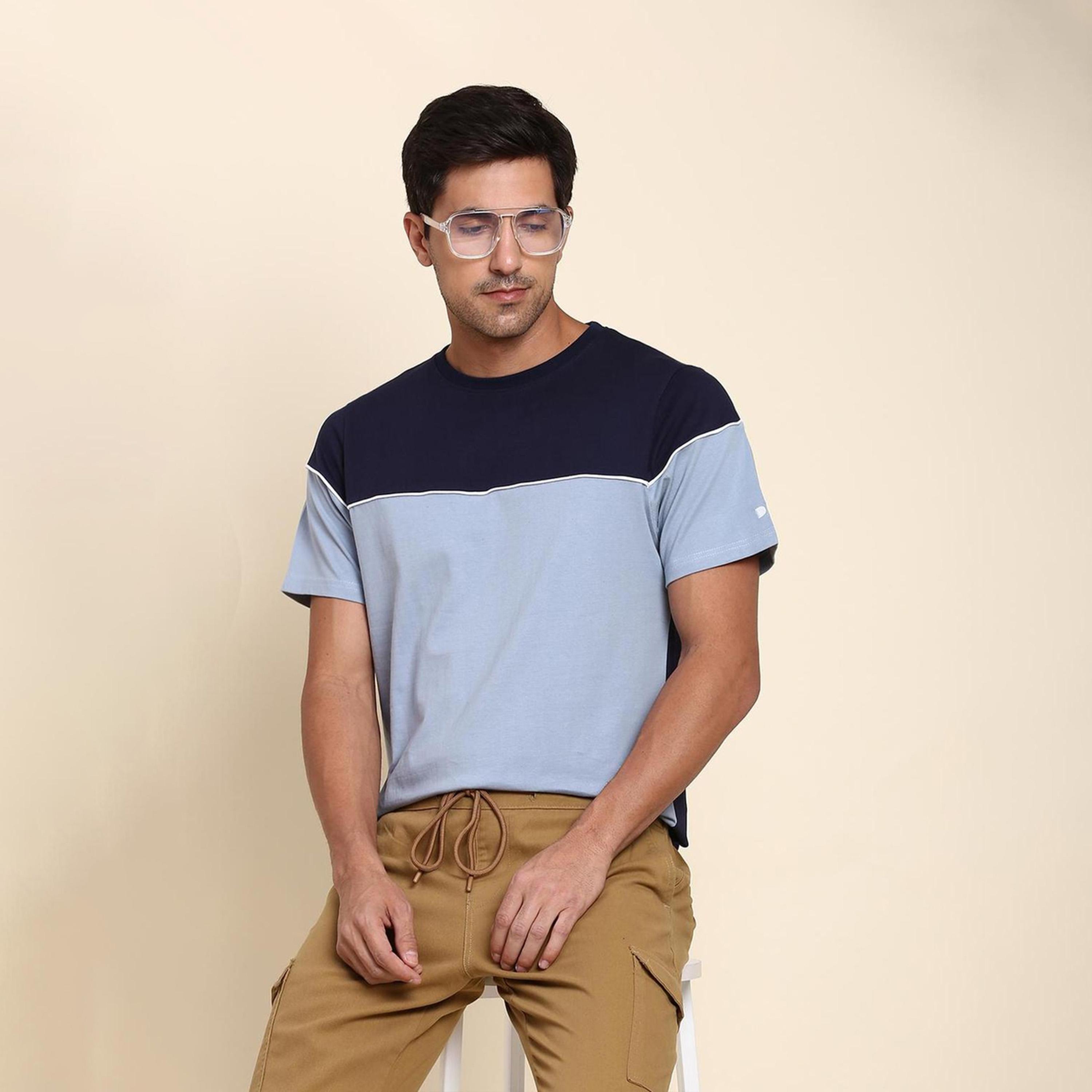 Dennis Lingo X Styli Men Round Neck Regular Fit Blue Slim Fit Colourblocked T-shirt-men-clothing-tshirtsandpolos-tshirts-image-1