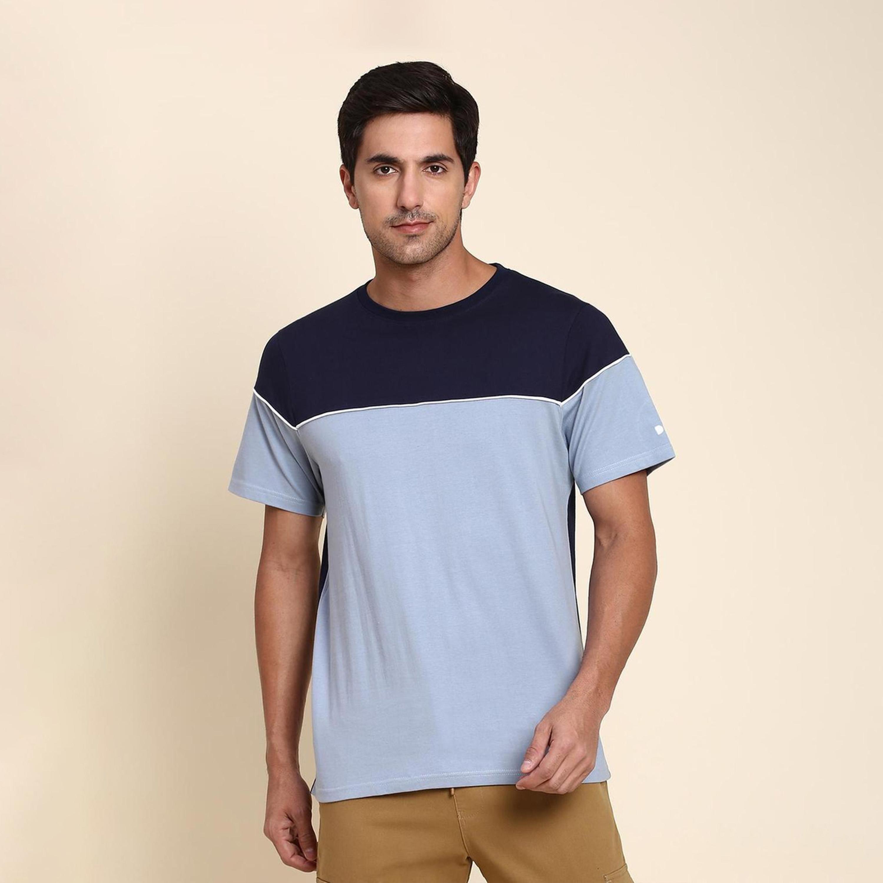 Dennis Lingo X Styli Men Round Neck Regular Fit Blue Slim Fit Colourblocked T-shirt-men-clothing-tshirtsandpolos-tshirts-image-4