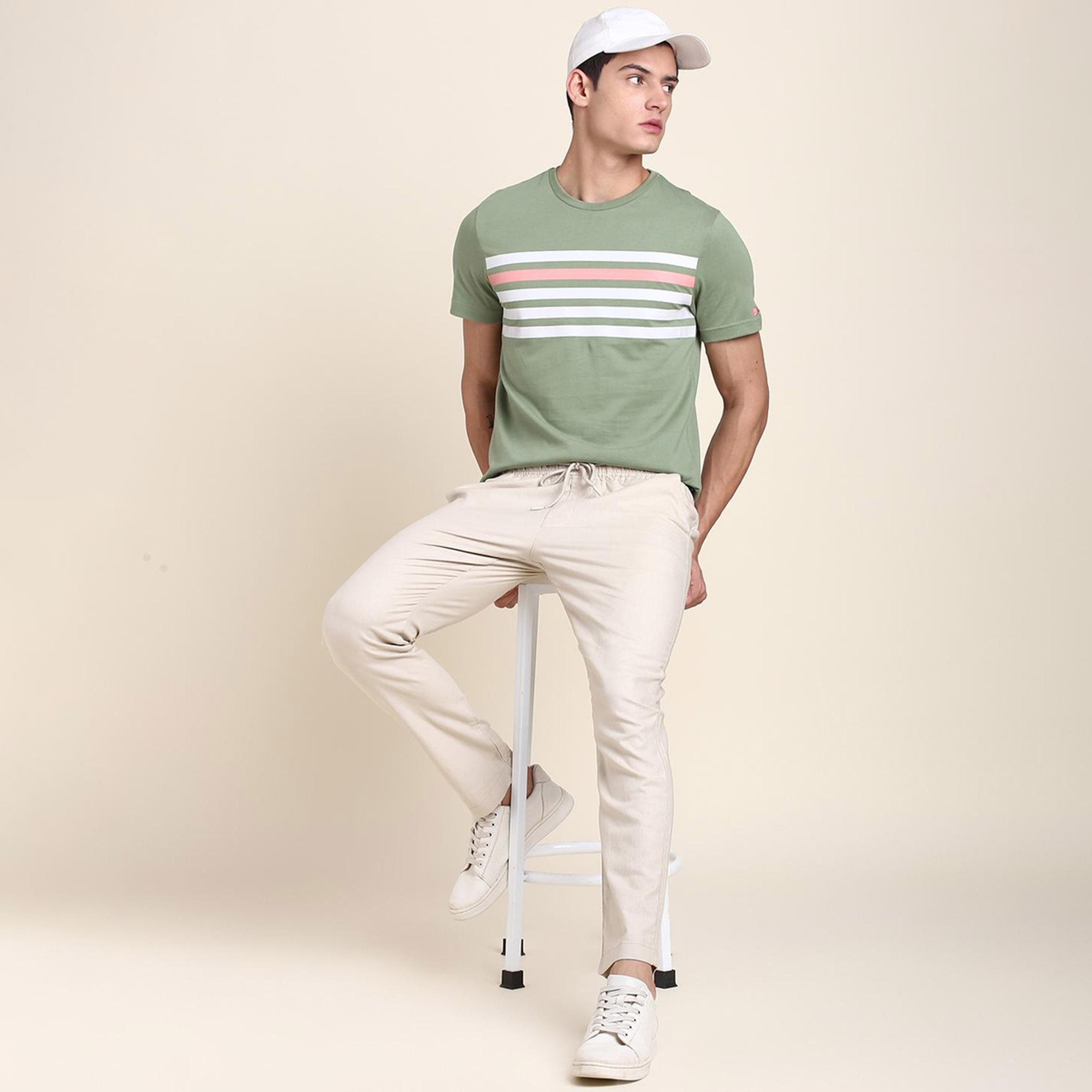 دينيس لينغو× ستايلي-  تي شيرت رجالي برقبة دائرية وقصة عادية مخطط لون أخضر-men-clothing-tshirtsandpolos-tshirts-image-5