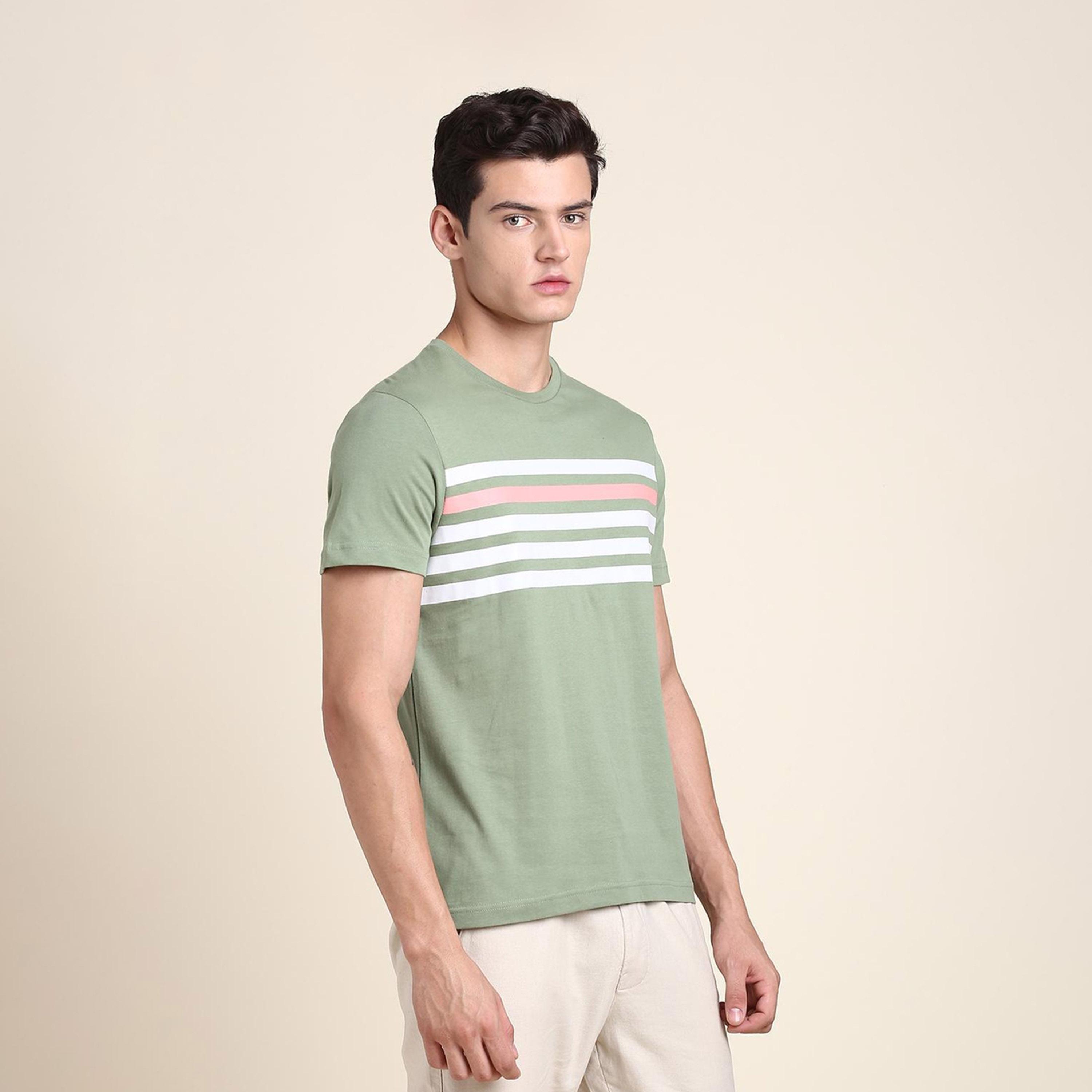 دينيس لينغو× ستايلي-  تي شيرت رجالي برقبة دائرية وقصة عادية مخطط لون أخضر-men-clothing-tshirtsandpolos-tshirts-image-6