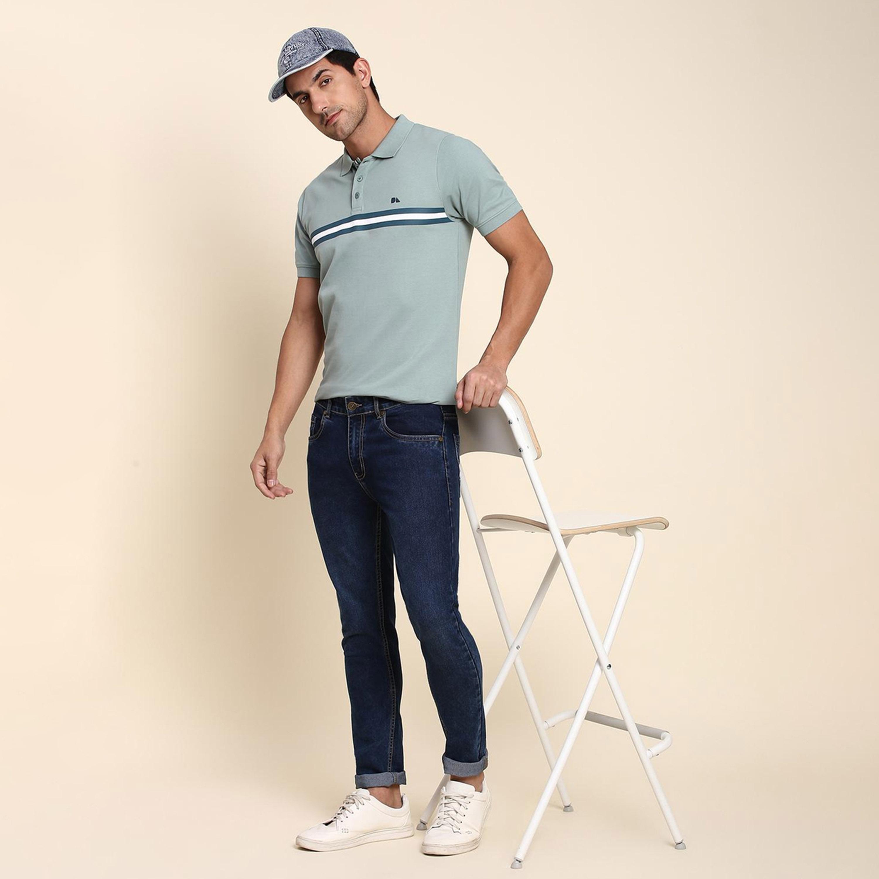 دينيس لينغو× ستايلي-  تي شيرت بولو ياقة بولو مخطط لون أزرق المخضر ومقاس عادي قطن خالص-men-clothing-tshirtsandpolos-tshirts-image-5