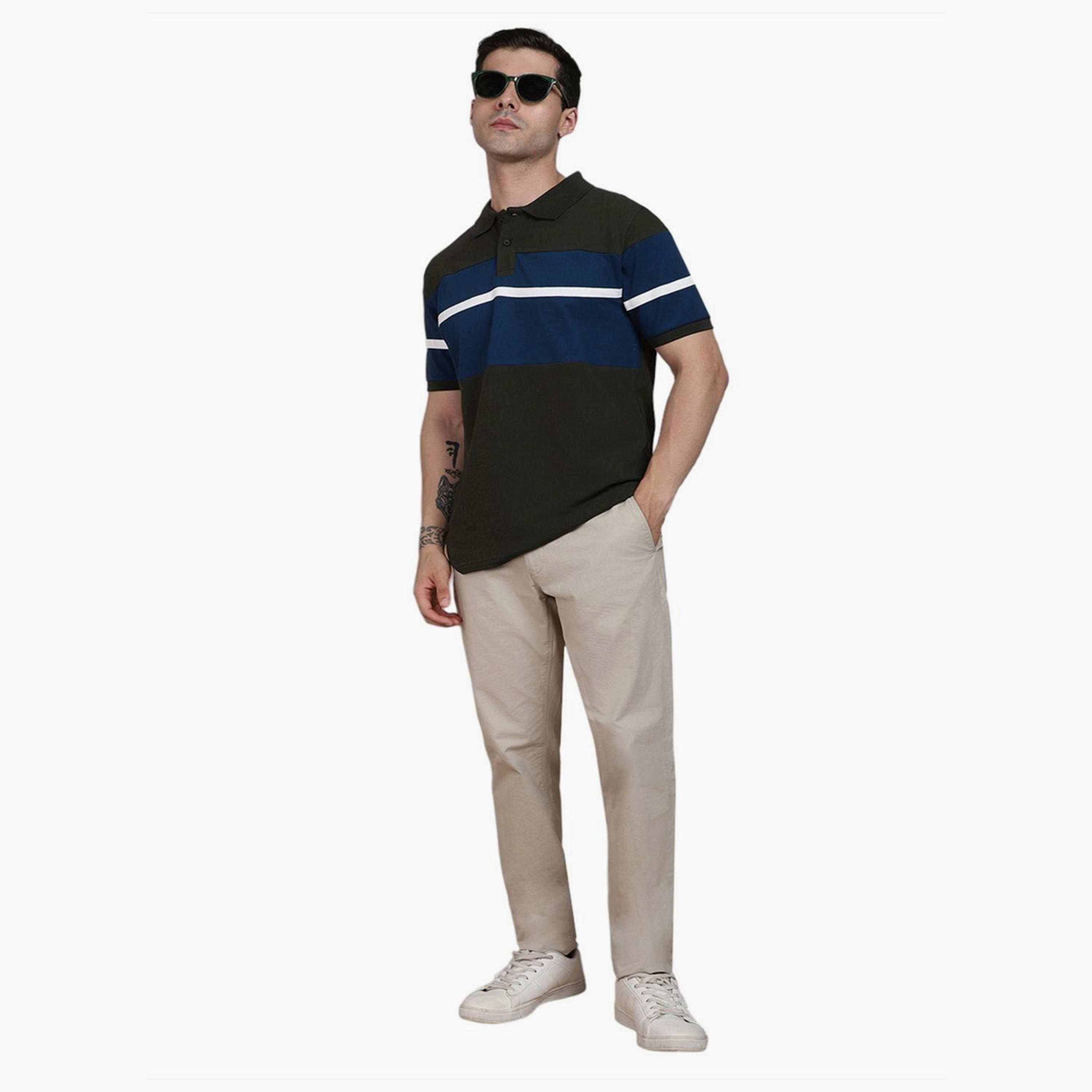 دينيس لينغو× ستايلي-  تي شيرت ياقة بولو مخططة لون أخضر قطن خالص-men-clothing-tshirtsandpolos-tshirts-image-1