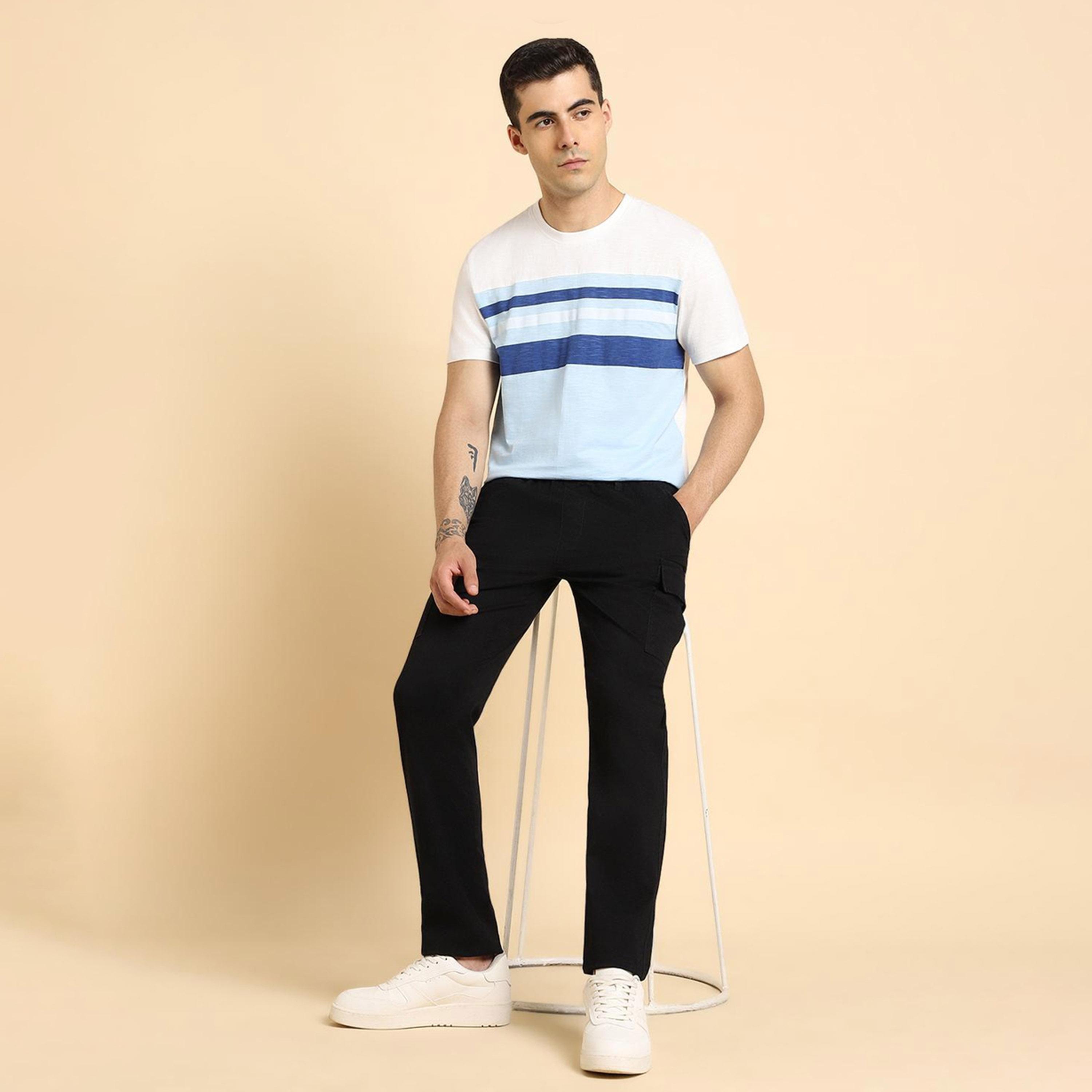 دينيس لينغو× ستايلي-  تي شيرت رجالي برقبة دائرية وقصة عادية مخطط لون أزرق-men-clothing-tshirtsandpolos-tshirts-image-5