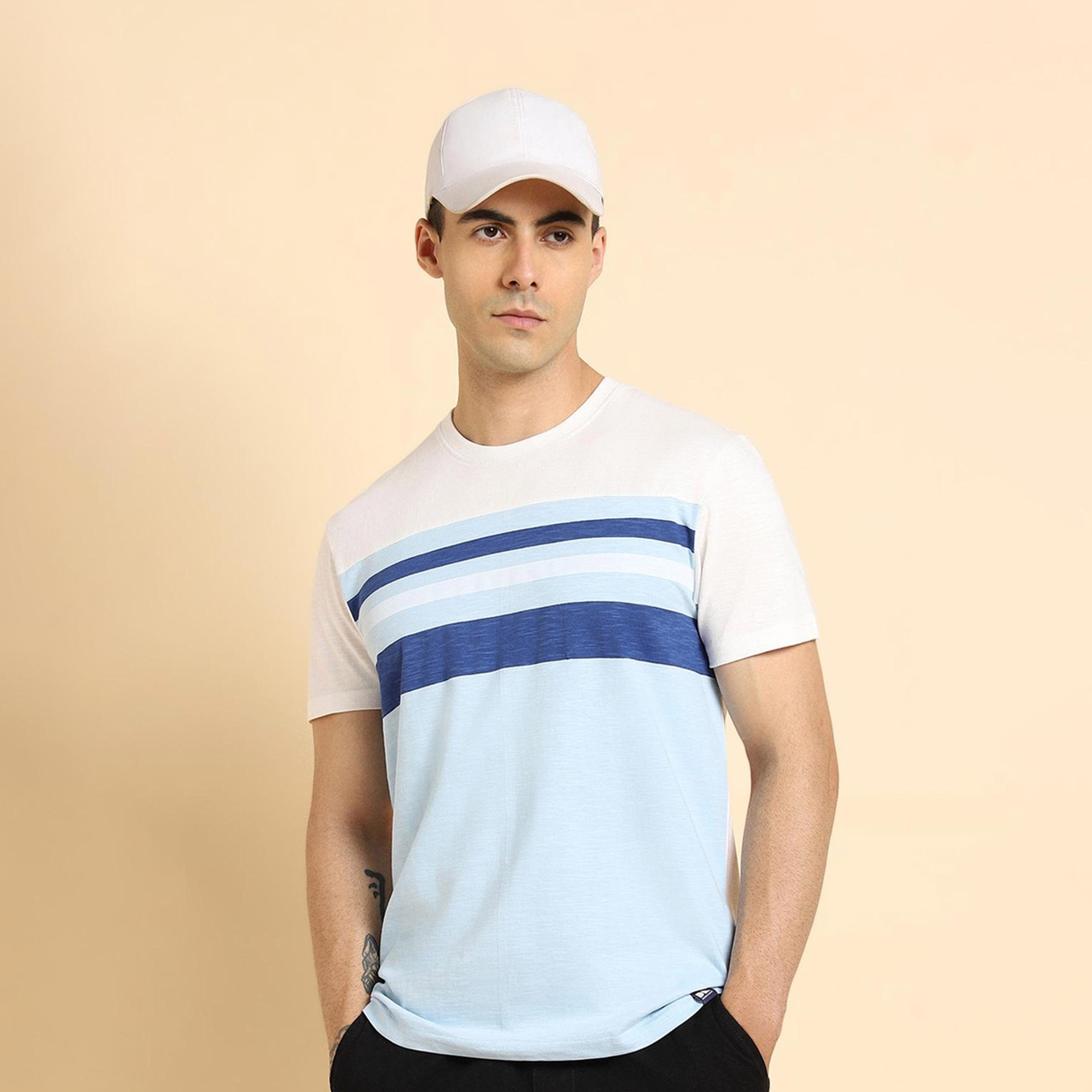 دينيس لينغو× ستايلي-  تي شيرت رجالي برقبة دائرية وقصة عادية مخطط لون أزرق-men-clothing-tshirtsandpolos-tshirts-image-6