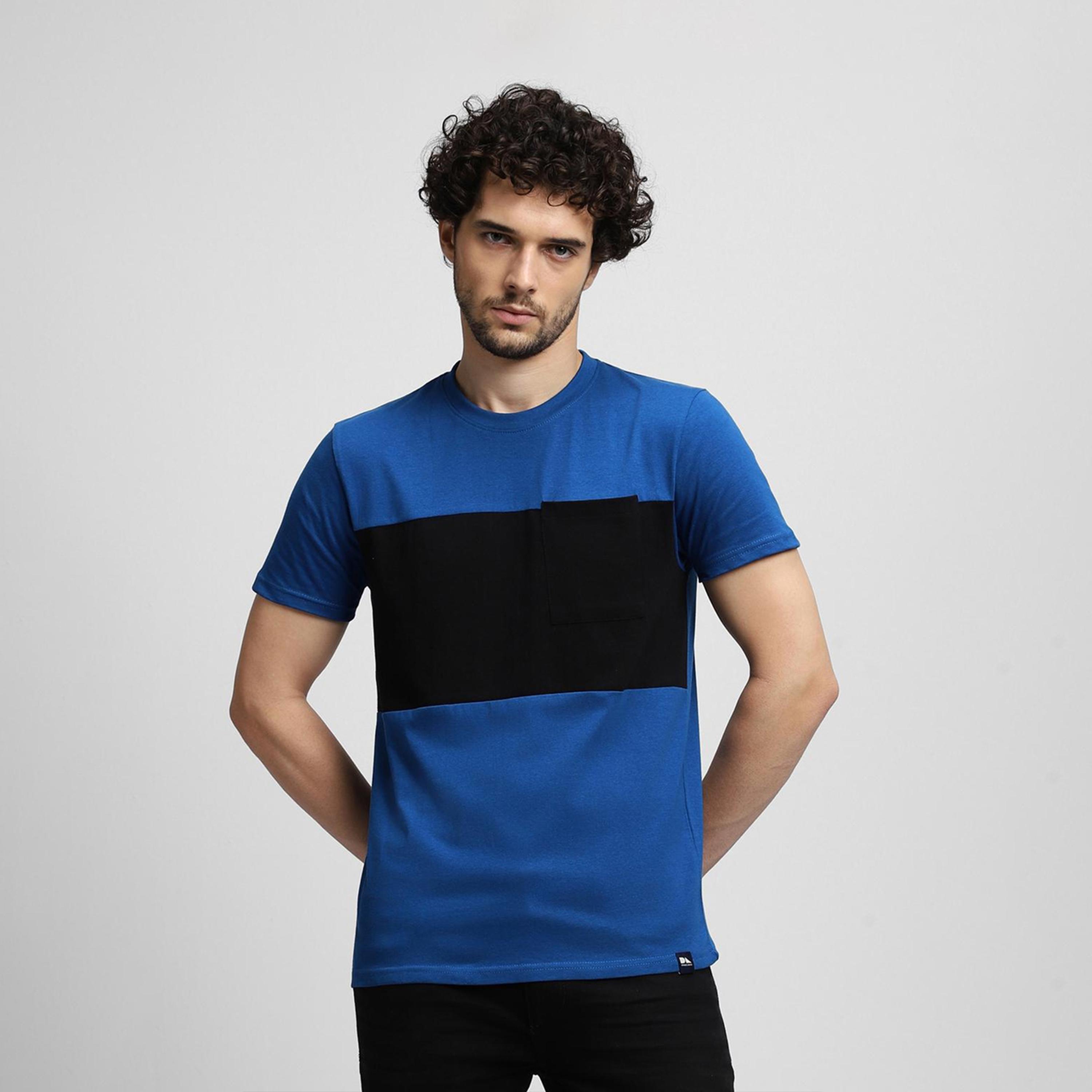 Dennis Lingo X Styli Men Round Neck Regular Fit Blue Colourblocked Slim Fit Pure Cotton T-shirt-men-clothing-tshirtsandpolos-tshirts-image-2