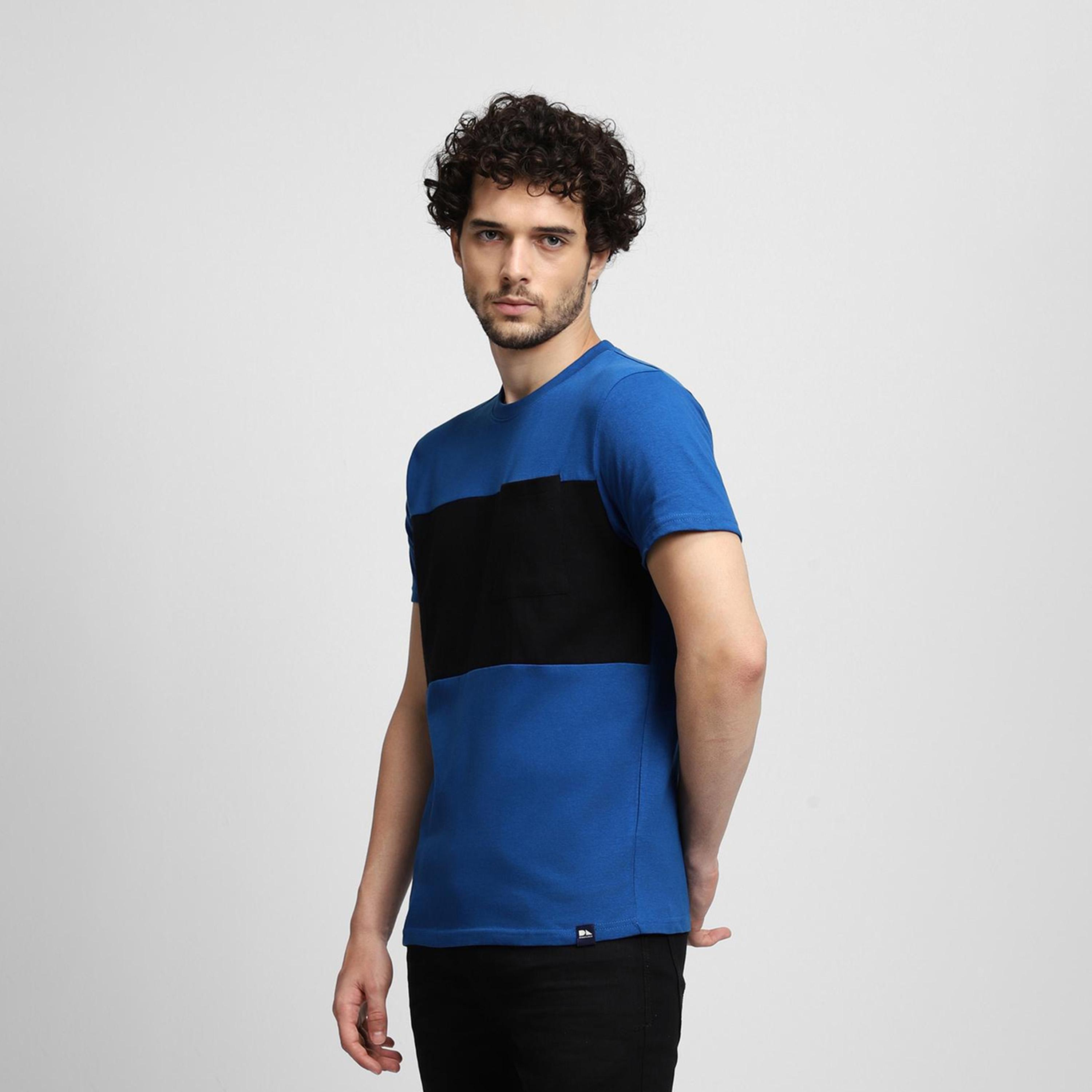 Dennis Lingo X Styli Men Round Neck Regular Fit Blue Colourblocked Slim Fit Pure Cotton T-shirt-men-clothing-tshirtsandpolos-tshirts-image-4
