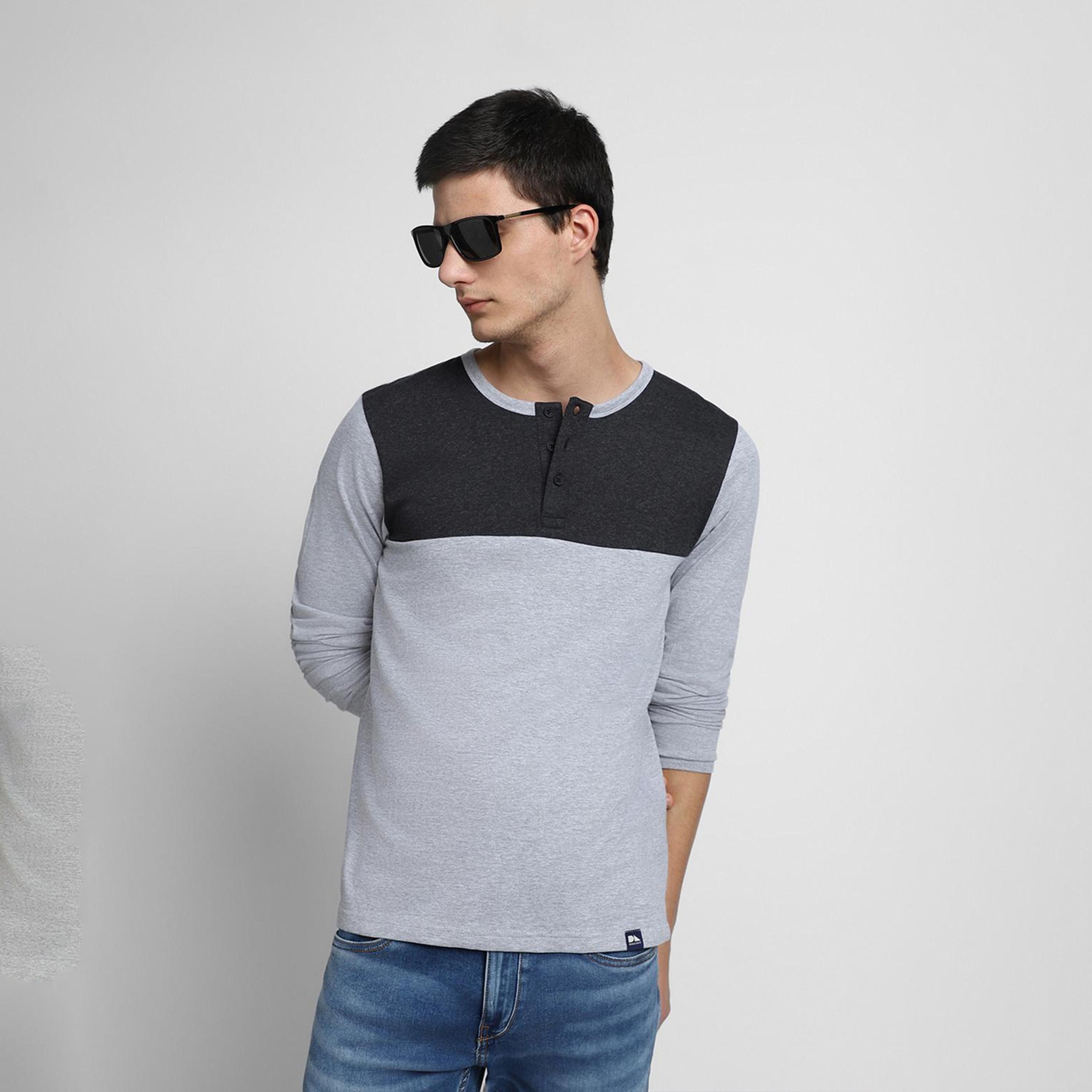 Dennis Lingo X Styli Men Henley Neck Regular Fit Grey Henley Neck Slim Fit Pure Cotton T-shirt-men-clothing-tshirtsandpolos-tshirts-image-1
