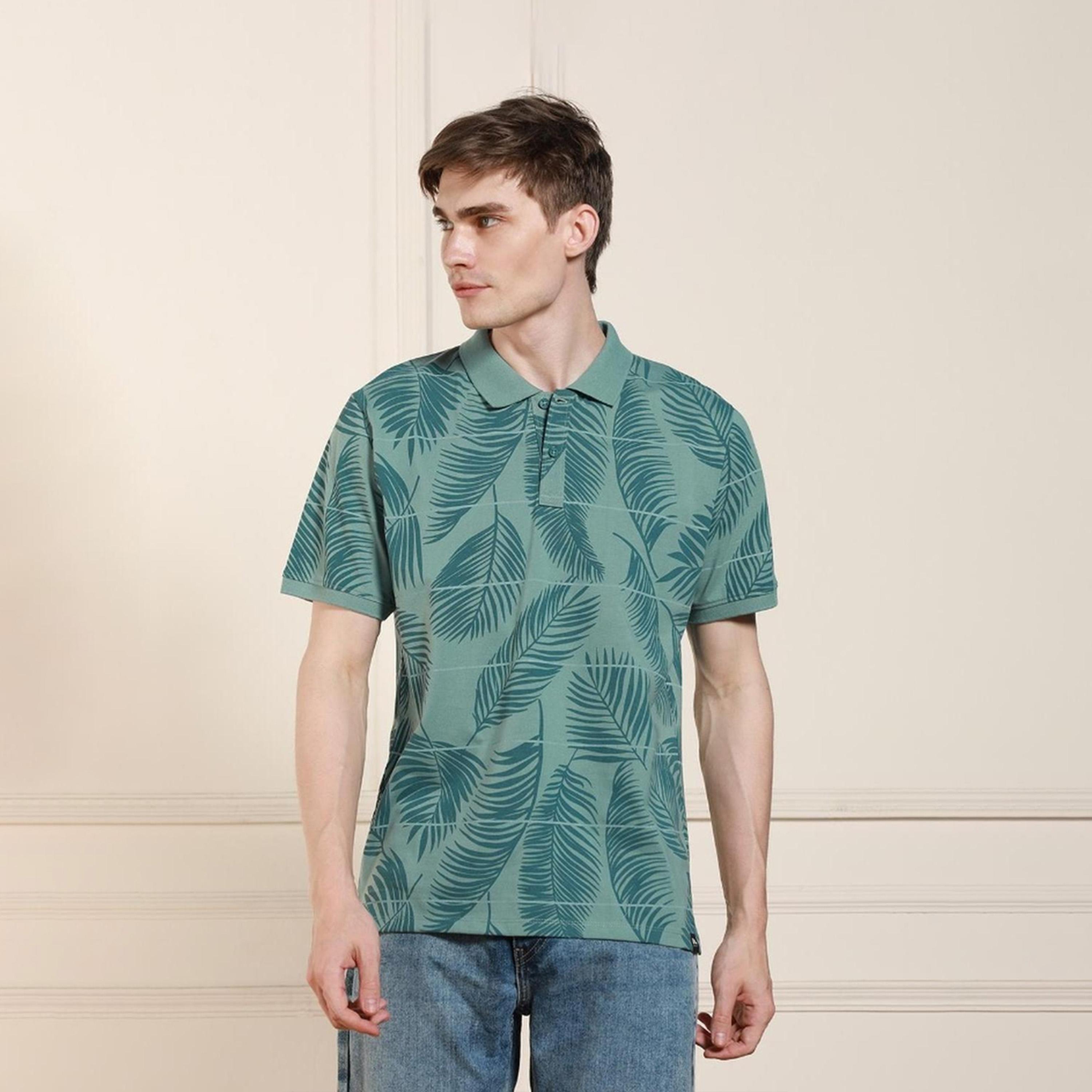 دينيس لينغو× ستايلي-  تي شيرت قطني ياقة بولو مورّد لون أخضر-men-clothing-tshirtsandpolos-tshirts-image-1