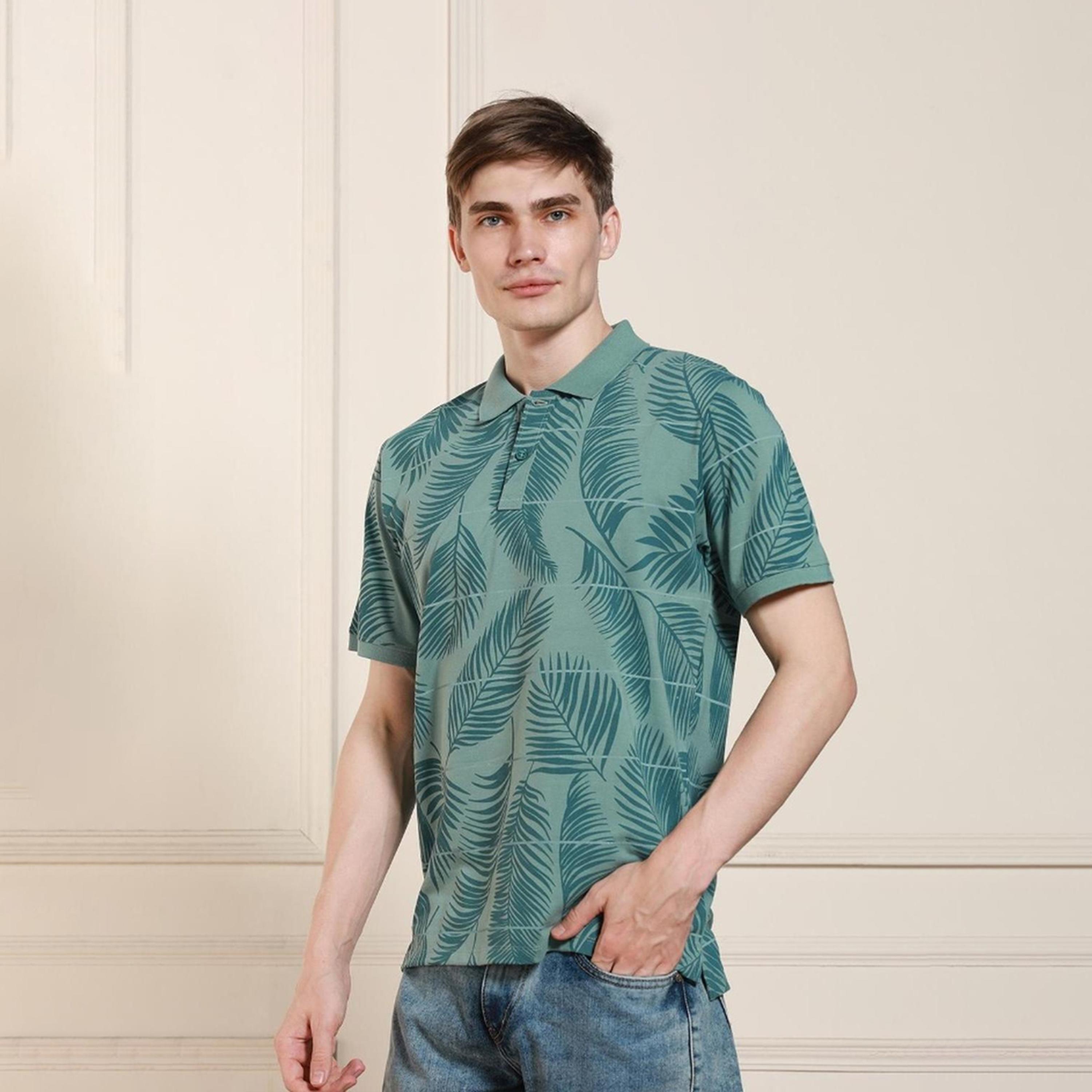 دينيس لينغو× ستايلي-  تي شيرت قطني ياقة بولو مورّد لون أخضر-men-clothing-tshirtsandpolos-tshirts-image-2