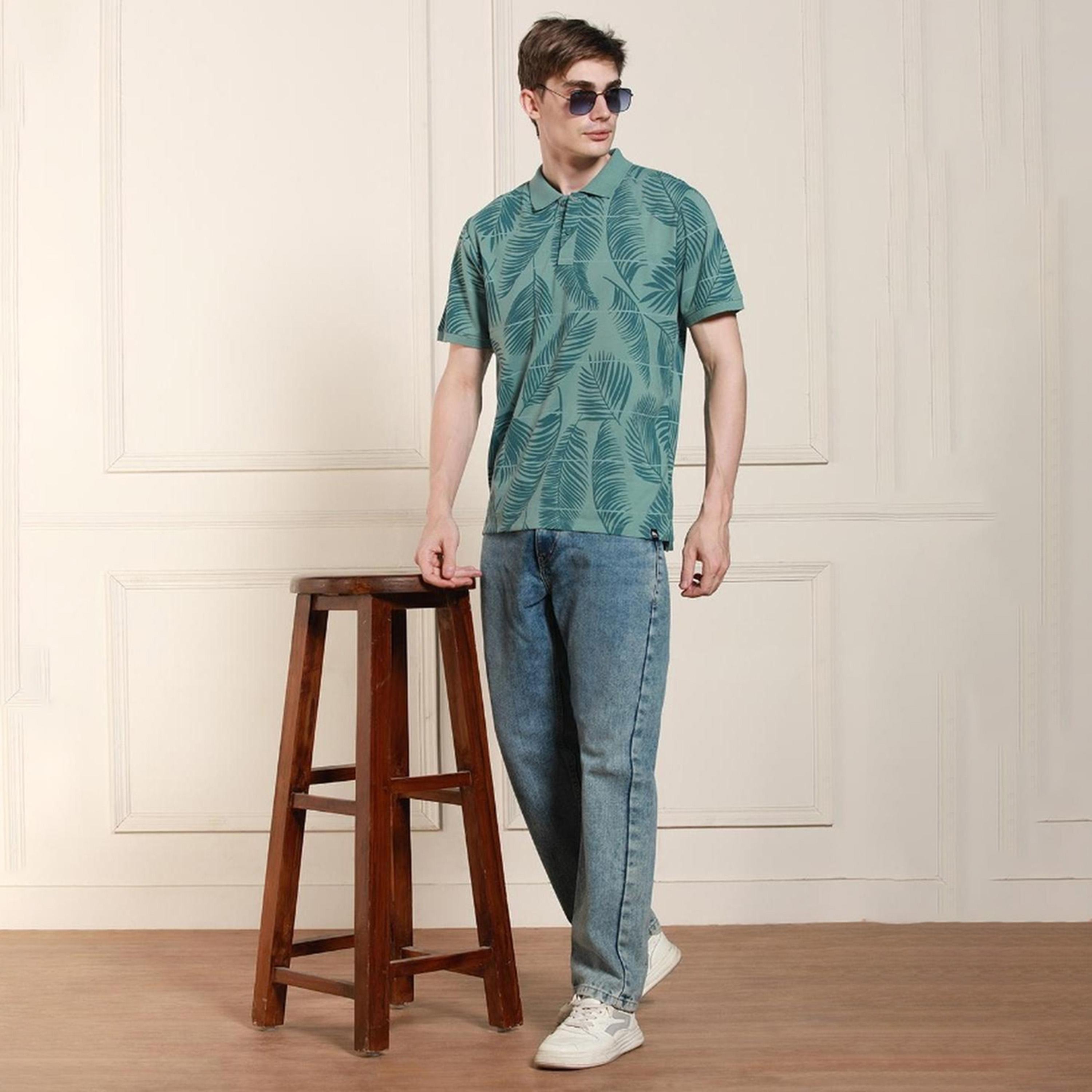 دينيس لينغو× ستايلي-  تي شيرت قطني ياقة بولو مورّد لون أخضر-men-clothing-tshirtsandpolos-tshirts-image-3