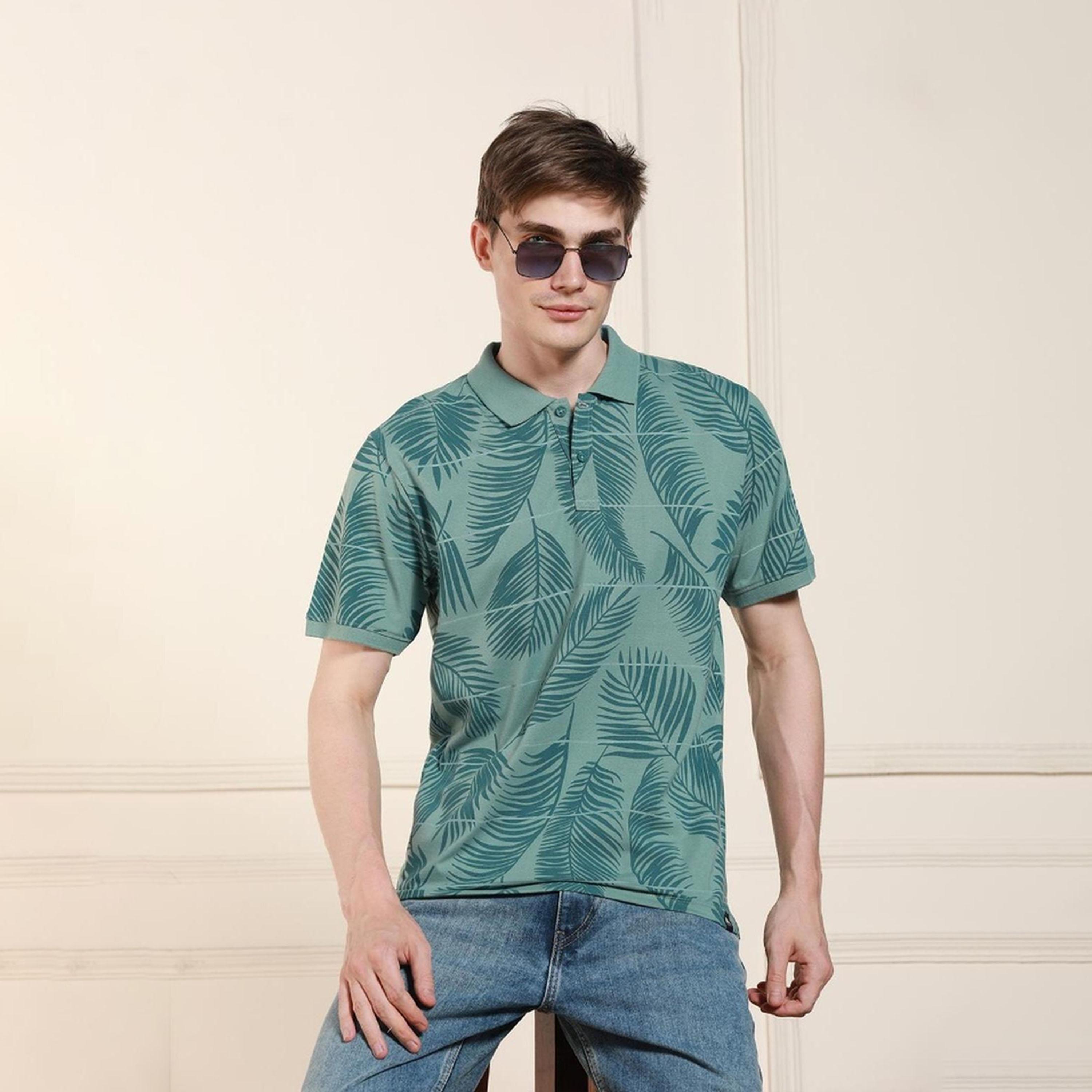 دينيس لينغو× ستايلي-  تي شيرت قطني ياقة بولو مورّد لون أخضر-men-clothing-tshirtsandpolos-tshirts-image-7