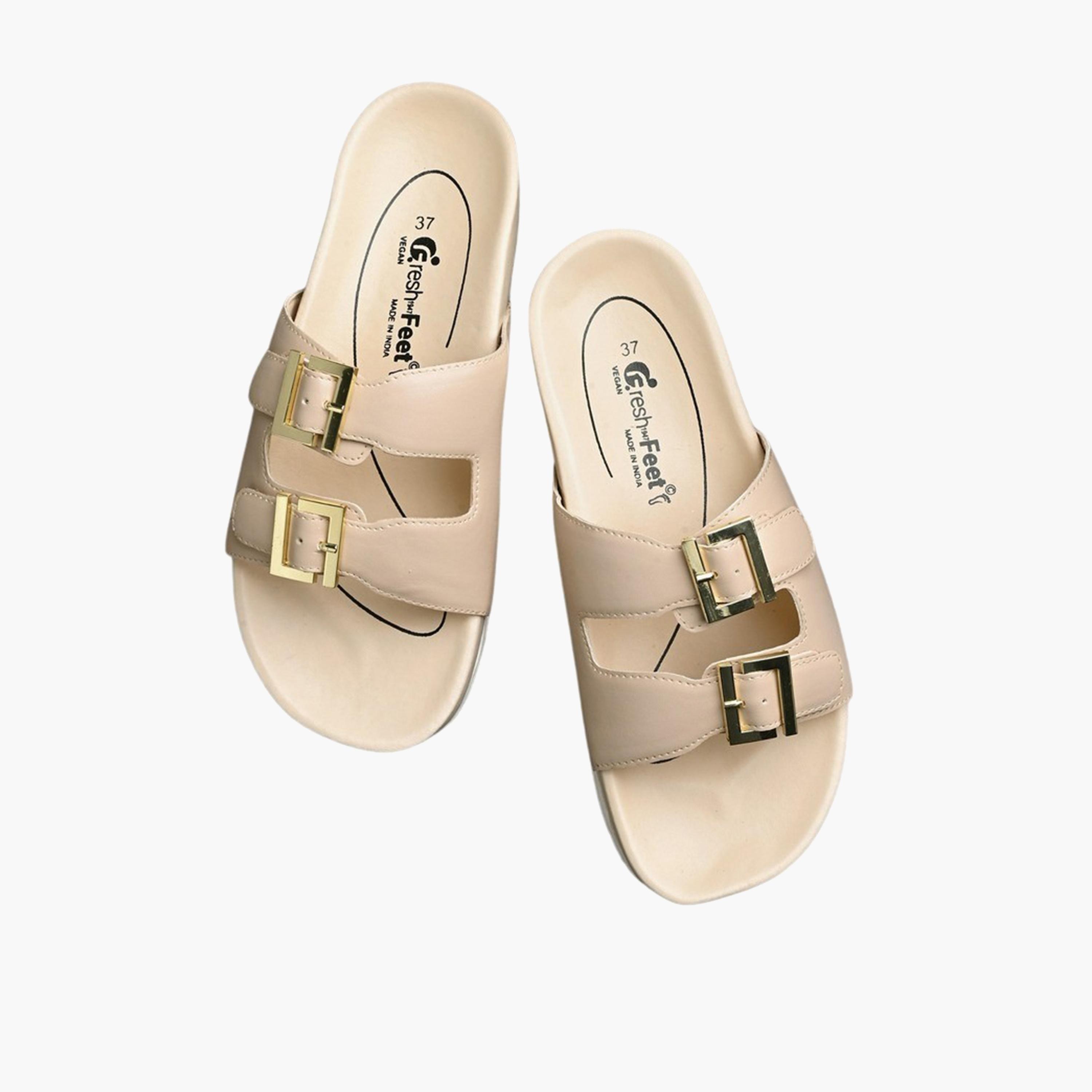 Fresh Feet x Styli Buckle Detail Michelle Orthopedic Sandals-women-shoes-sandals-flats-image-1