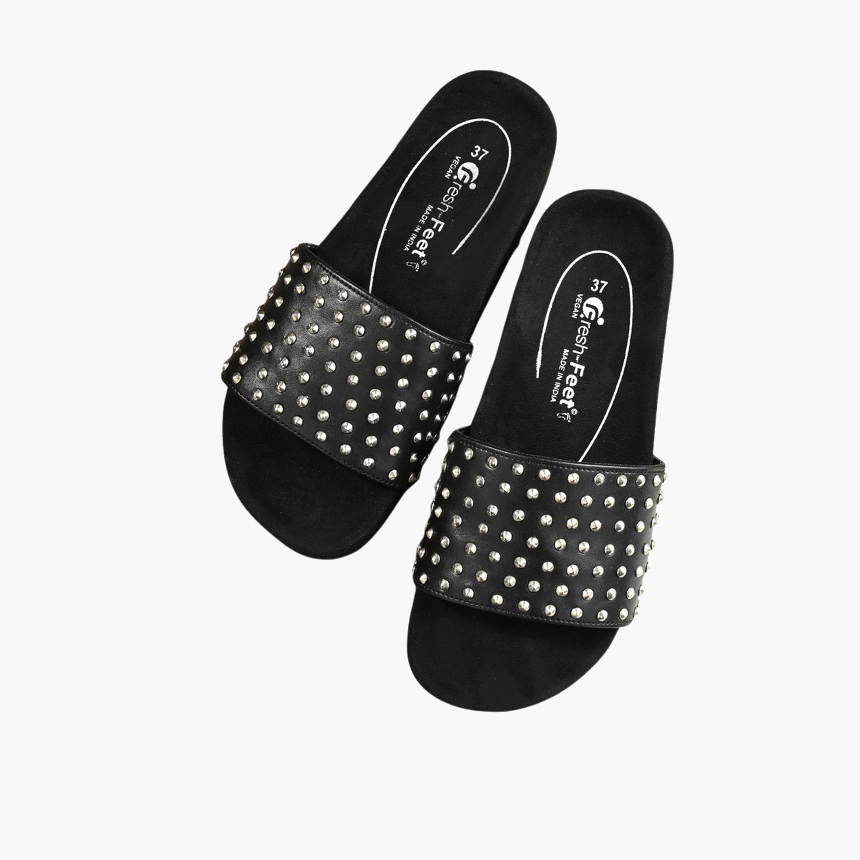 فريش فيت × ستايلي - صندل تقويمي مزين بني-women-shoes-sandals-flats-image-1
