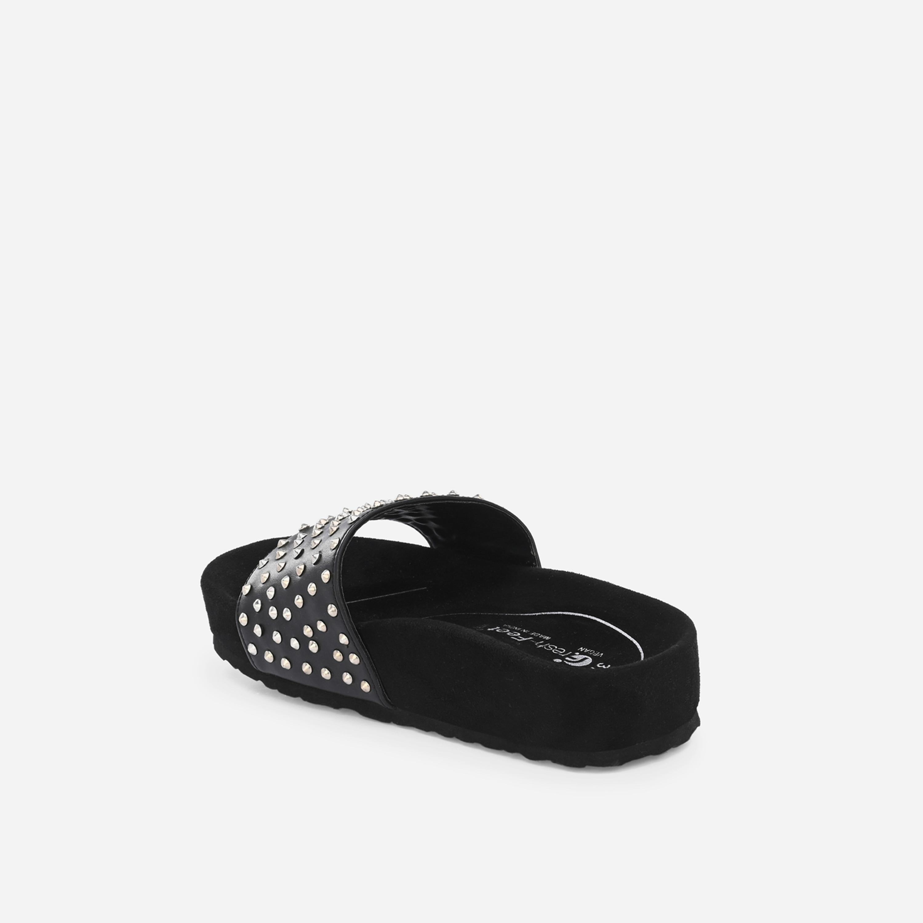 فريش فيت × ستايلي - صندل تقويمي مزين بني-women-shoes-sandals-flats-image-5
