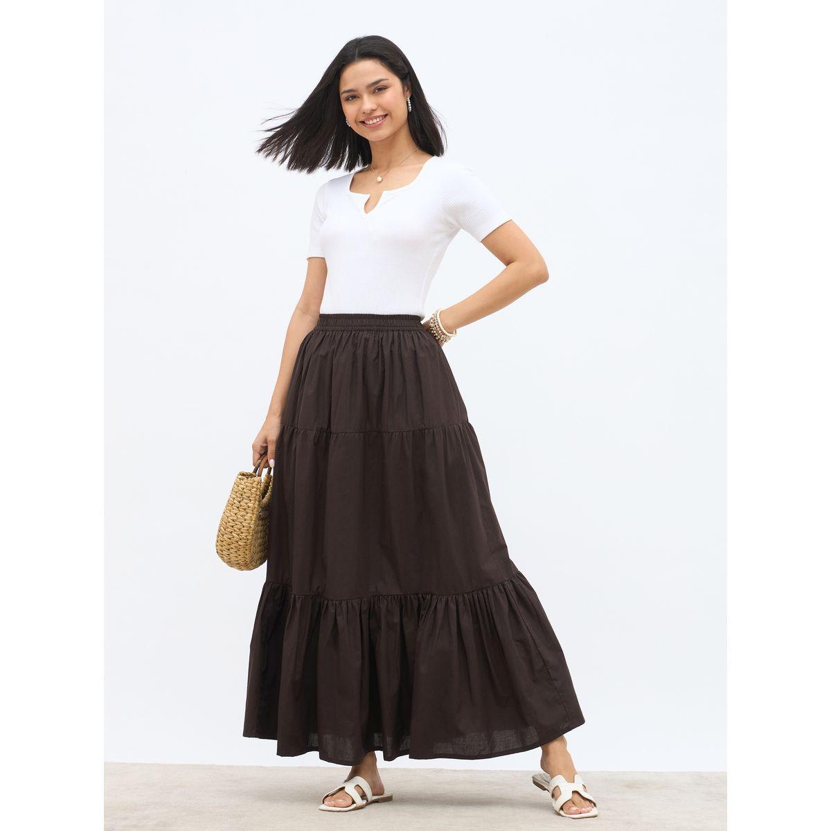 تنورة طويلة بكسرات وخصر مطاطي-women-clothing-bottoms-skirts-image-1