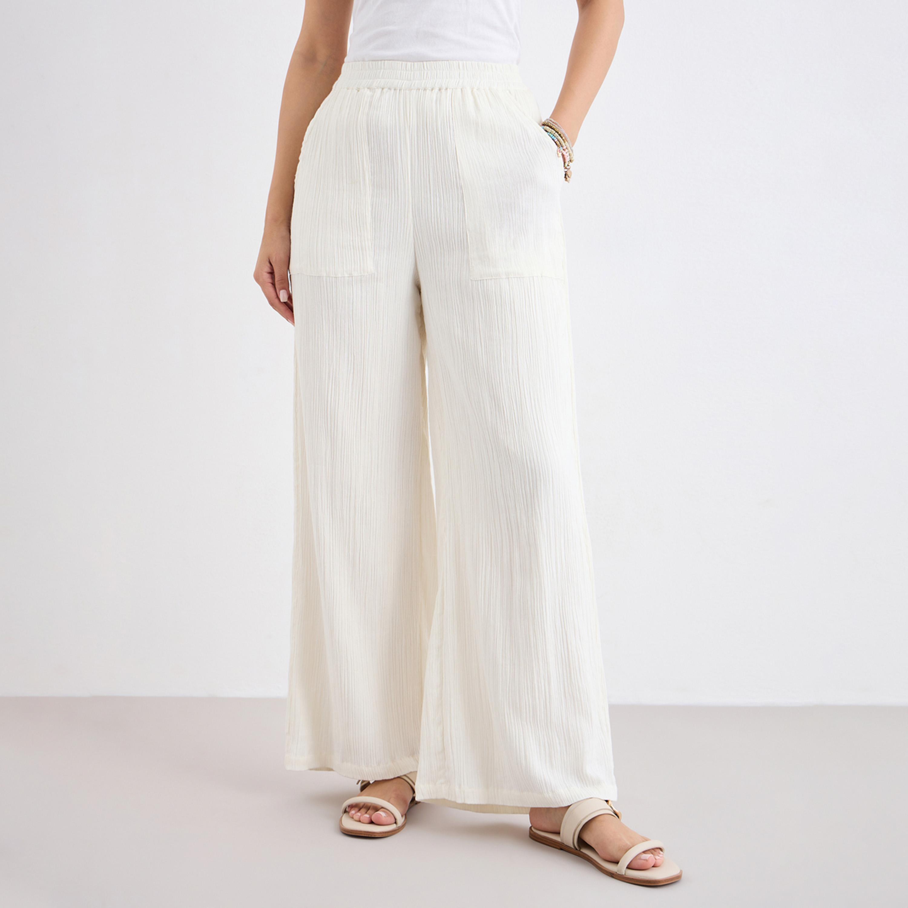 ستايلي - بنطال واسع الساق من القطن والشاش-women-clothing-bottoms-trousers-image-1