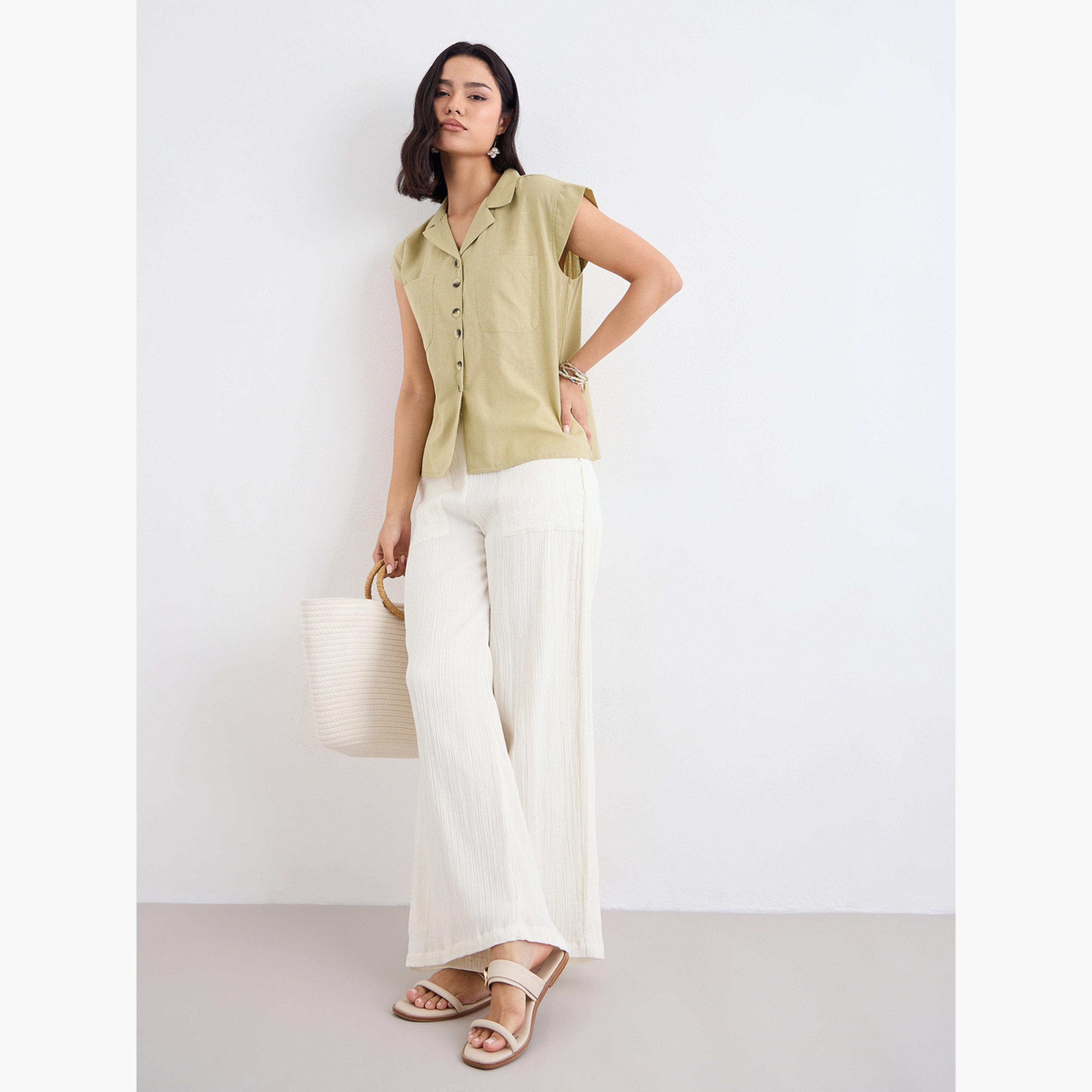 ستايلي - بنطال واسع الساق من القطن والشاش-women-clothing-bottoms-trousers-image-2