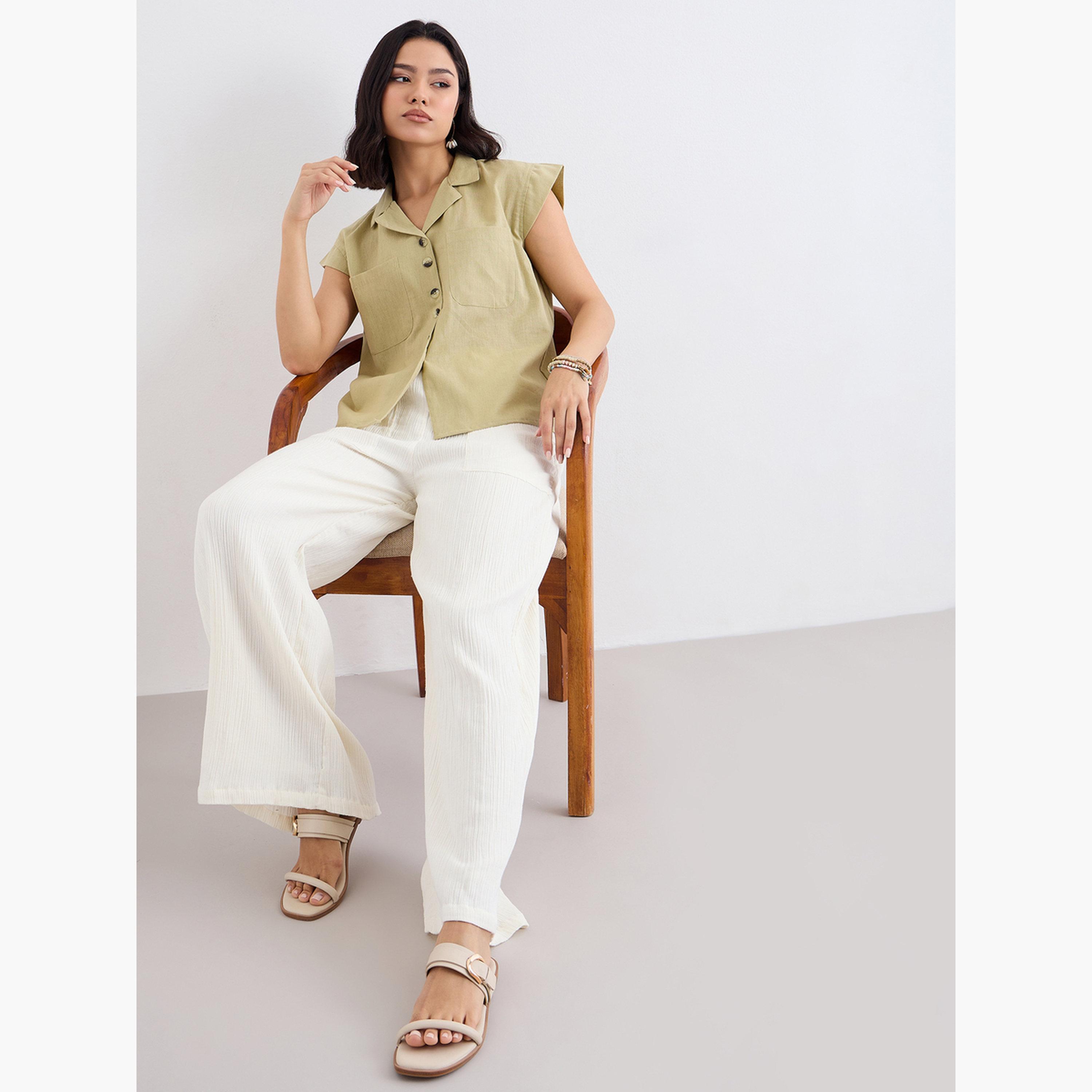 ستايلي - بنطال واسع الساق من القطن والشاش-women-clothing-bottoms-trousers-image-3