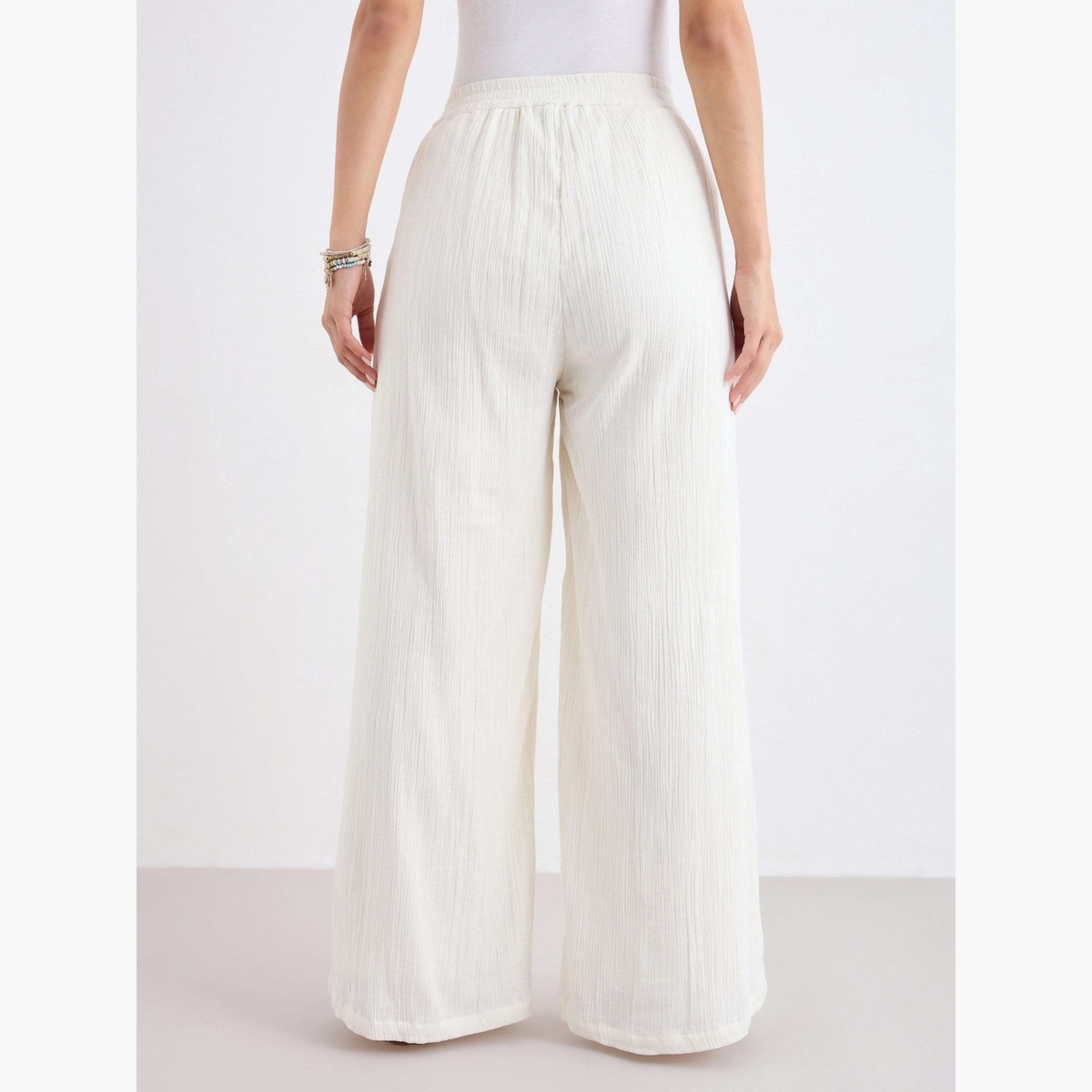 ستايلي - بنطال واسع الساق من القطن والشاش-women-clothing-bottoms-trousers-image-4