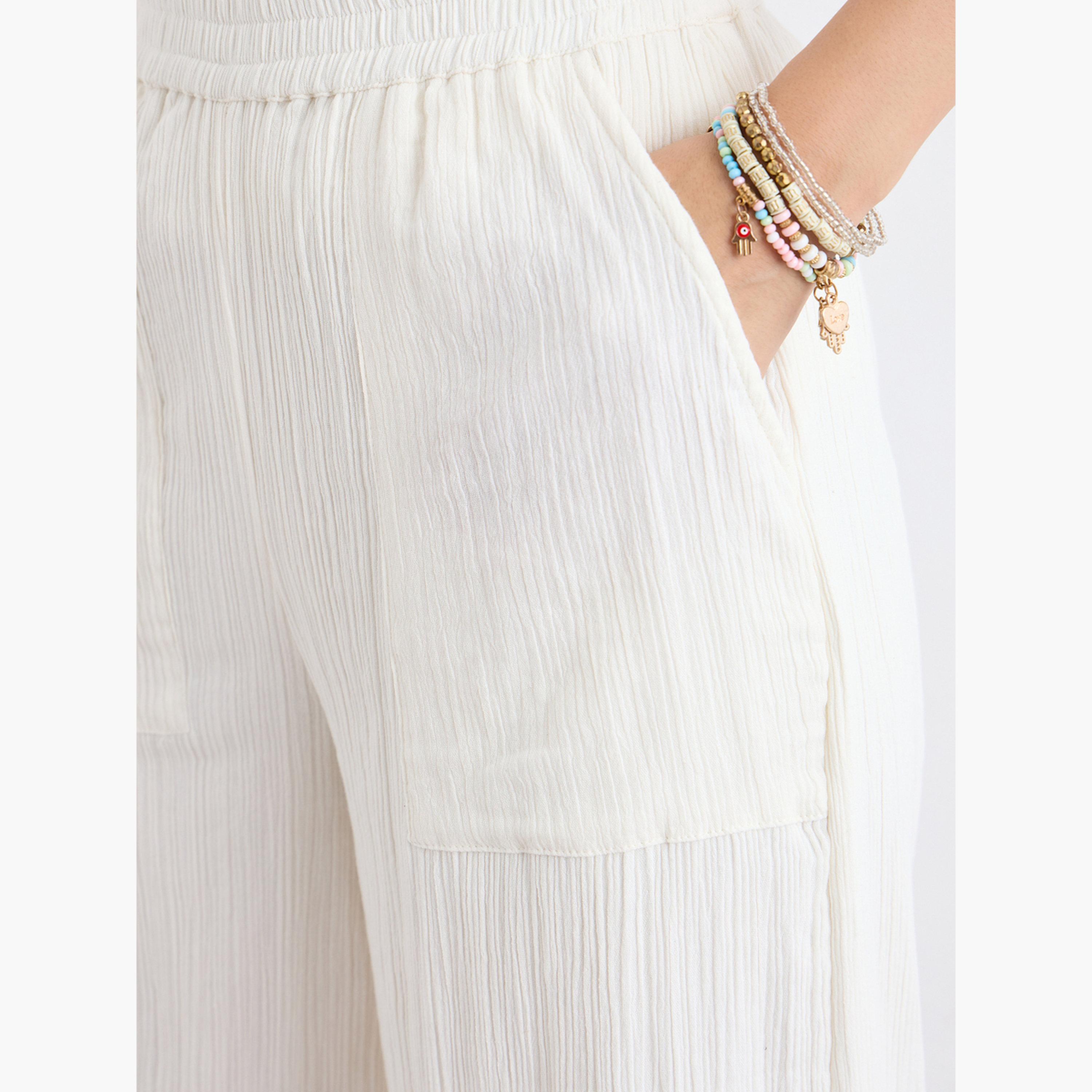 ستايلي - بنطال واسع الساق من القطن والشاش-women-clothing-bottoms-trousers-image-5