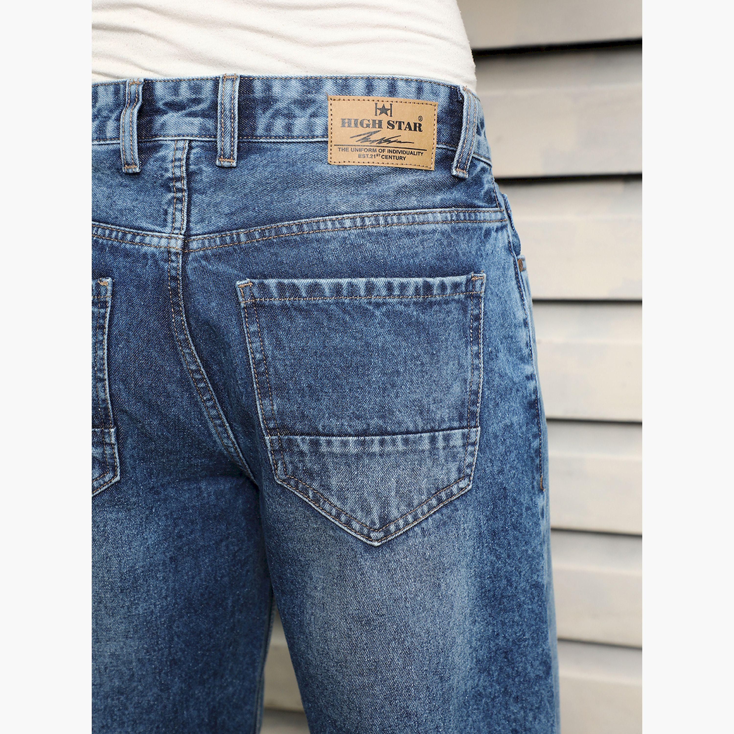 هاي ستار × ستايلي - بنطال جينز بخصر متوسط الارتفاع بقصّة عادية وباهت-men-clothing-bottoms-jeans-image-6