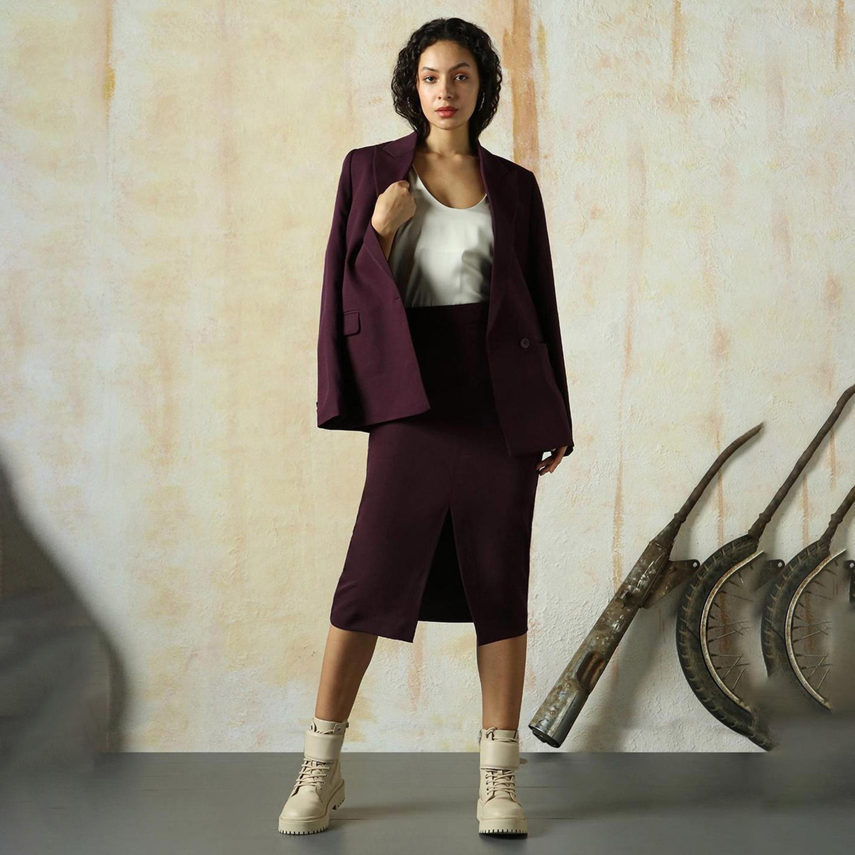 هاي ستار × ستايلي - تنورة نسائية - نبيذي-women-clothing-bottoms-skirts-image-1