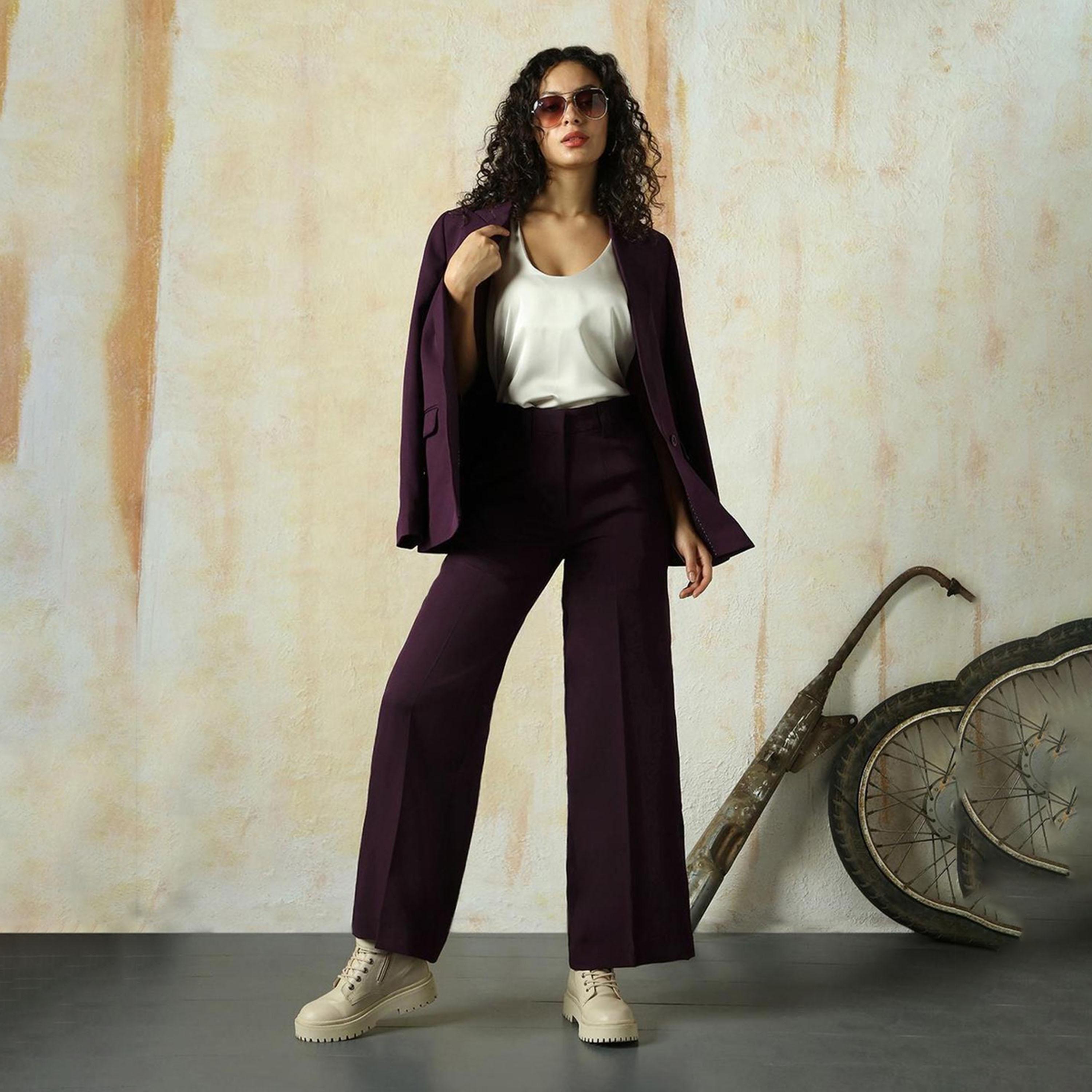 High Star X Styli Women Wine wide leg Trousers-women-clothing-bottoms-trousers-image-2