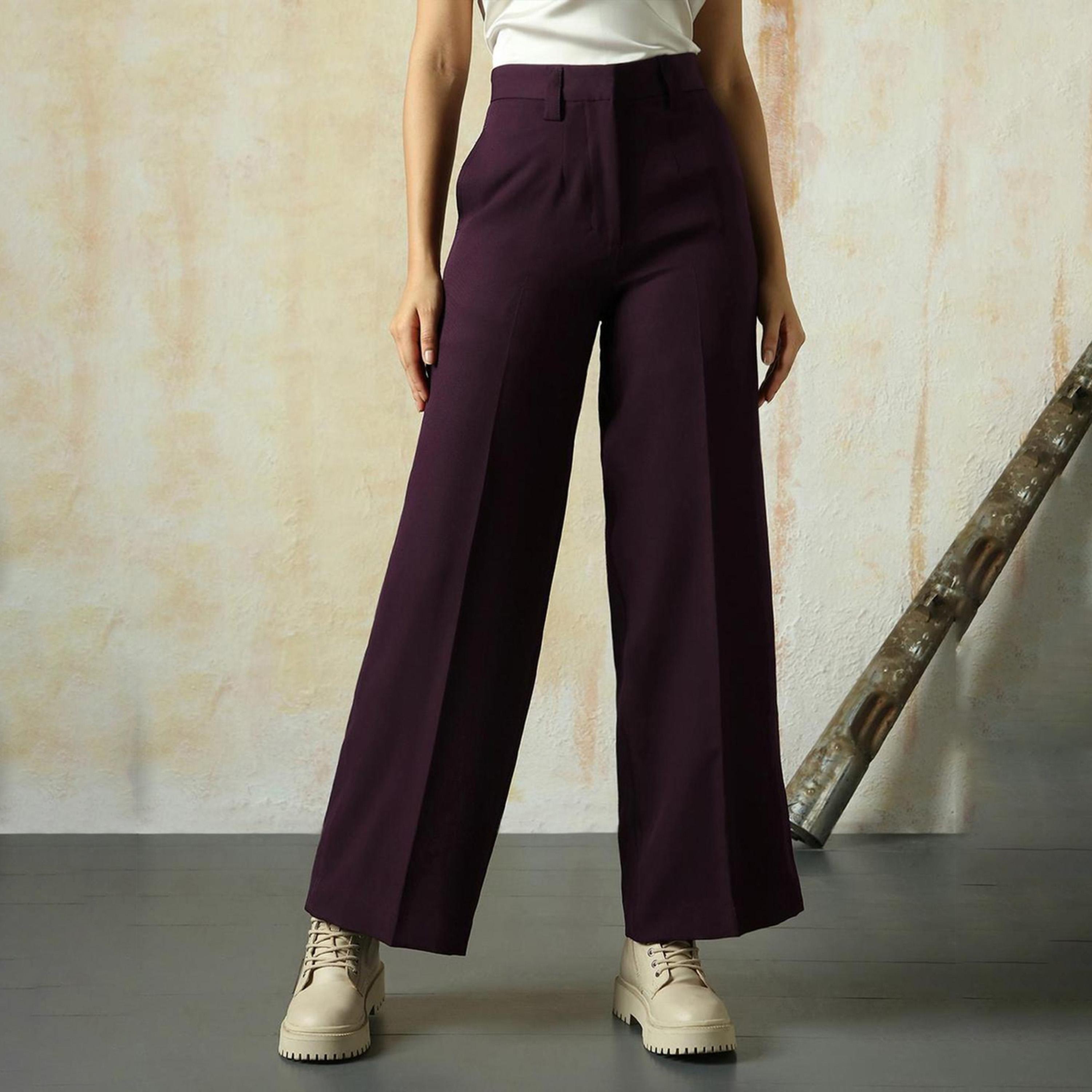 هاي ستار × ستايلي - بنطال نسائي واسع الساق - نبيذي-women-clothing-bottoms-trousers-image-5