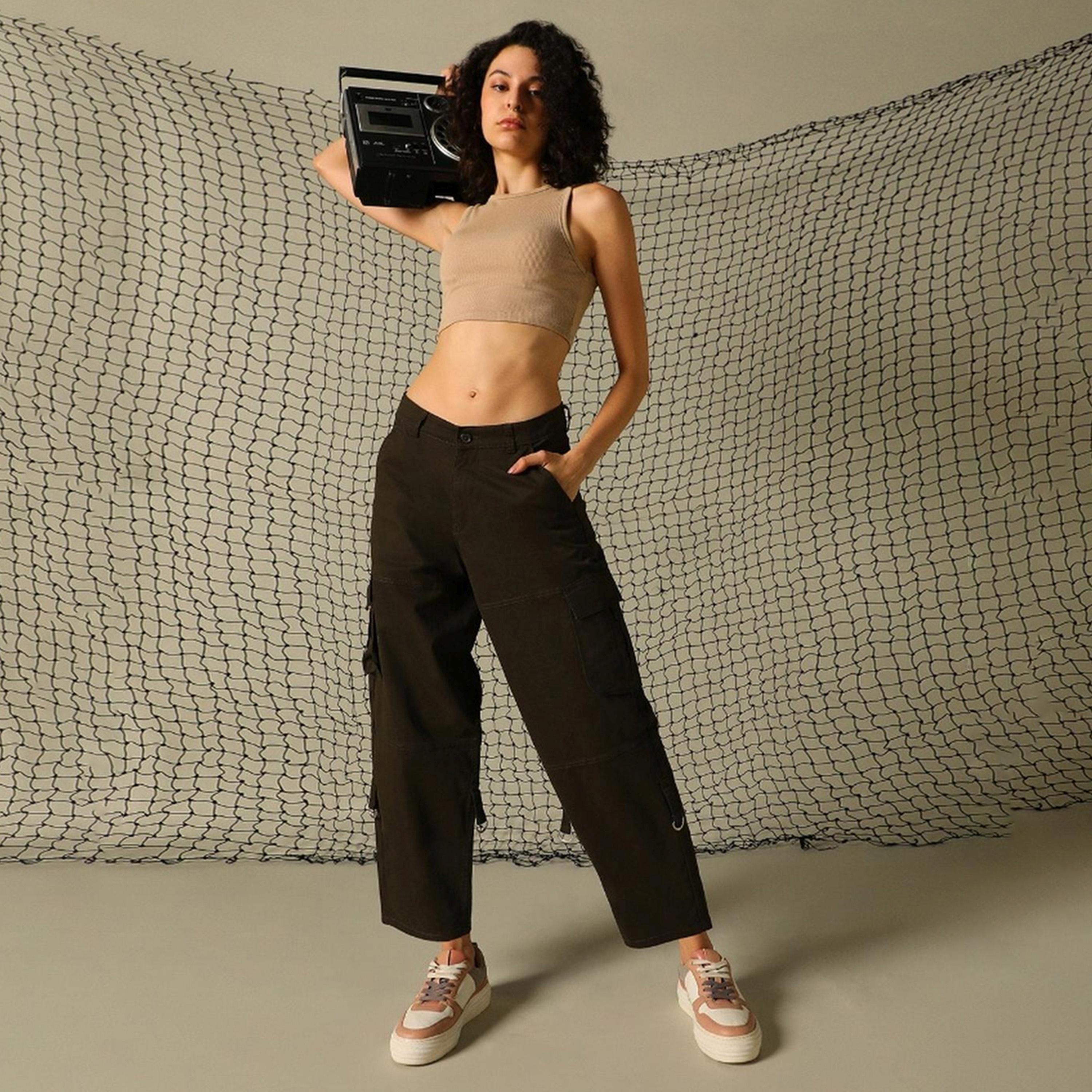 هابر هولم × ستايلي - بنطال نسائي - زيتي داكن-women-clothing-bottoms-trousers-image-1
