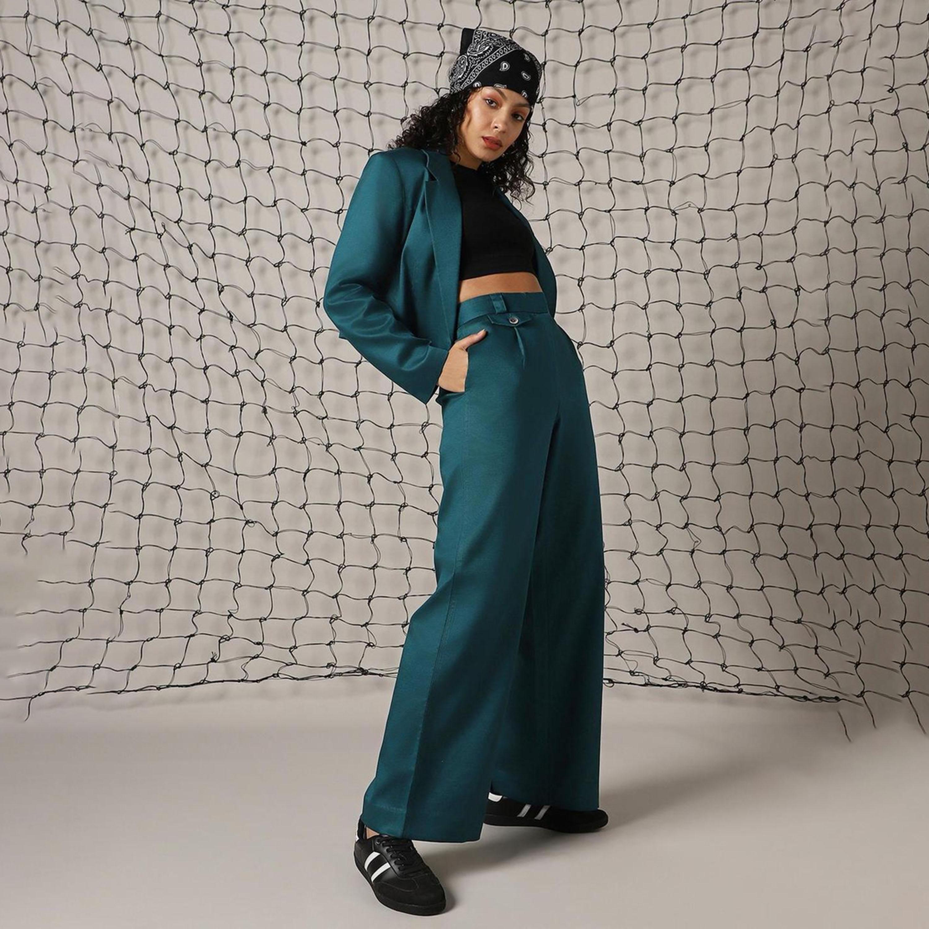 هابر هولم × ستايلي - بنطال للنساء - أزرق مخضر داكن-women-clothing-bottoms-trousers-image-1