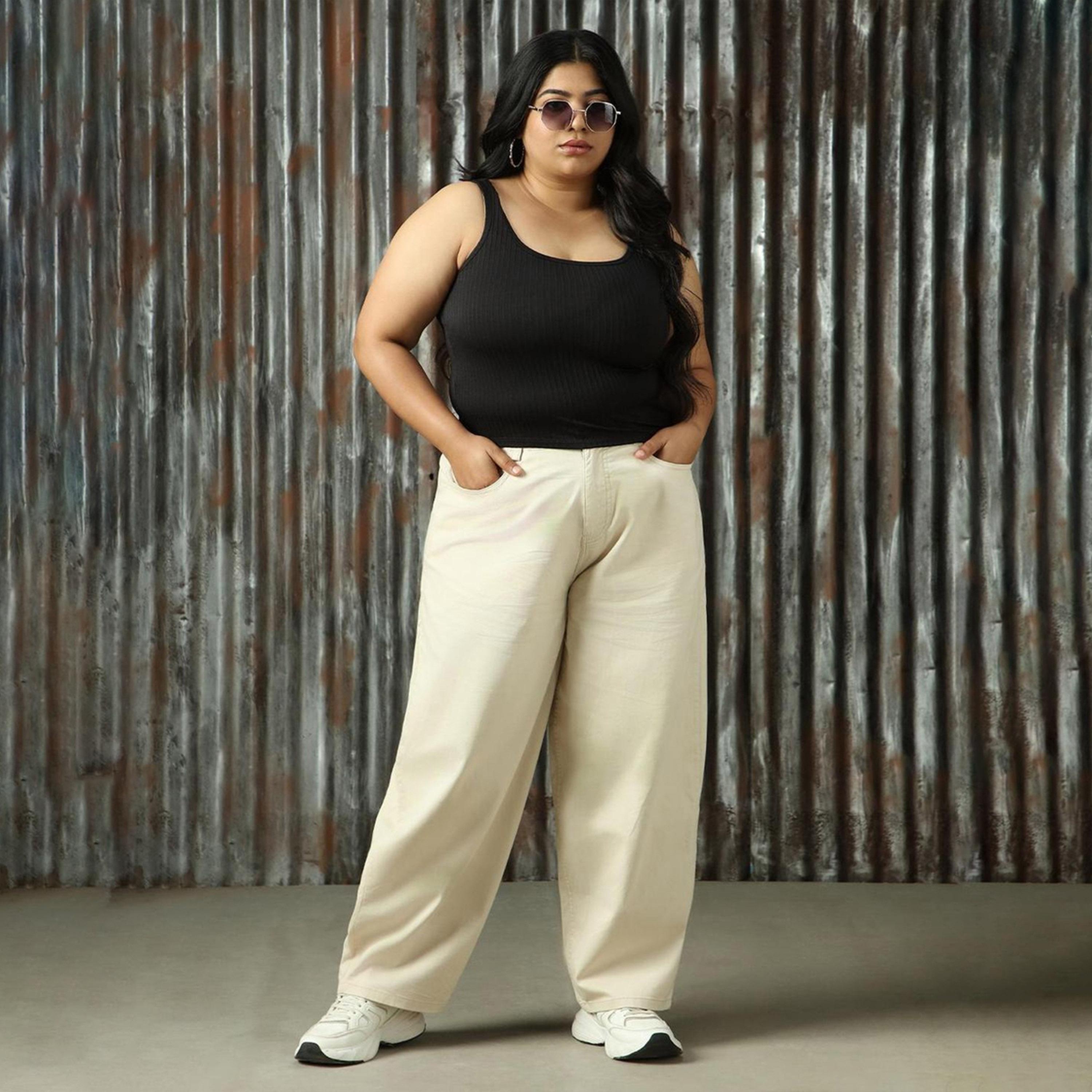 High Star X Styli Plus Size High Rise Regular Fit Trousers-women-clothing-bottoms-trousers-image-1