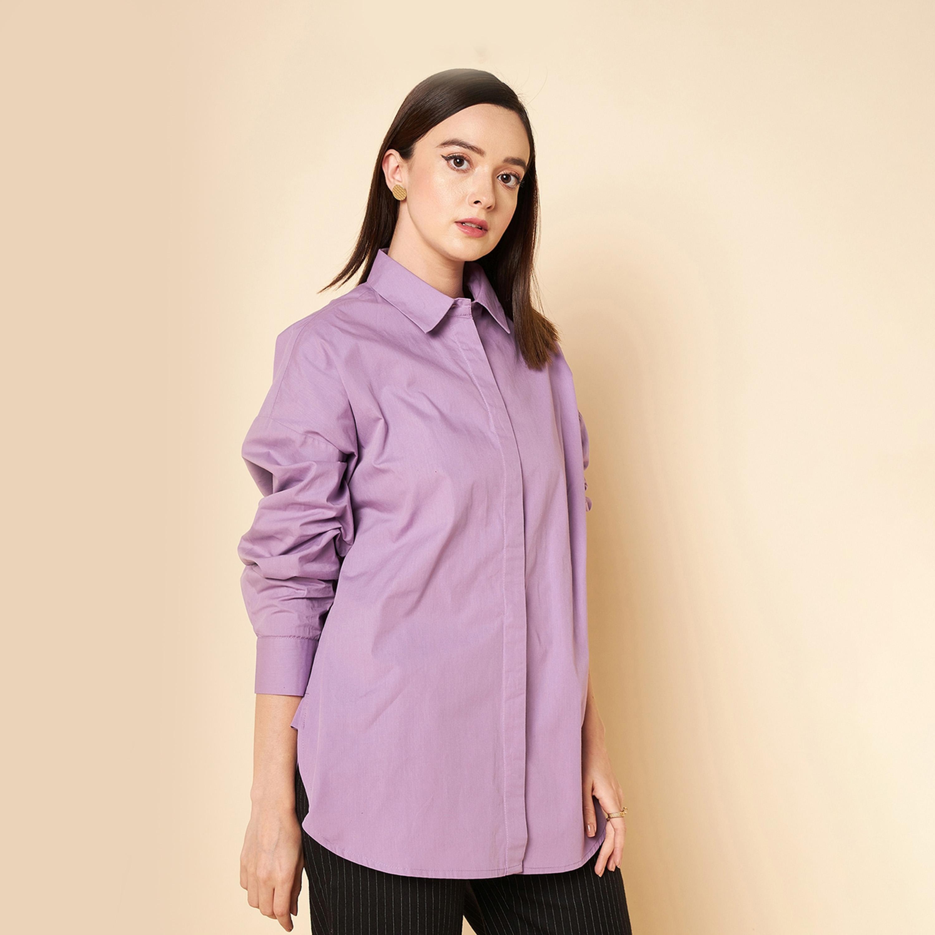 High Star X Styli Oversized Solid Spread Collar Shirt-women-clothing-shirtsandblouses-shirts-image-1