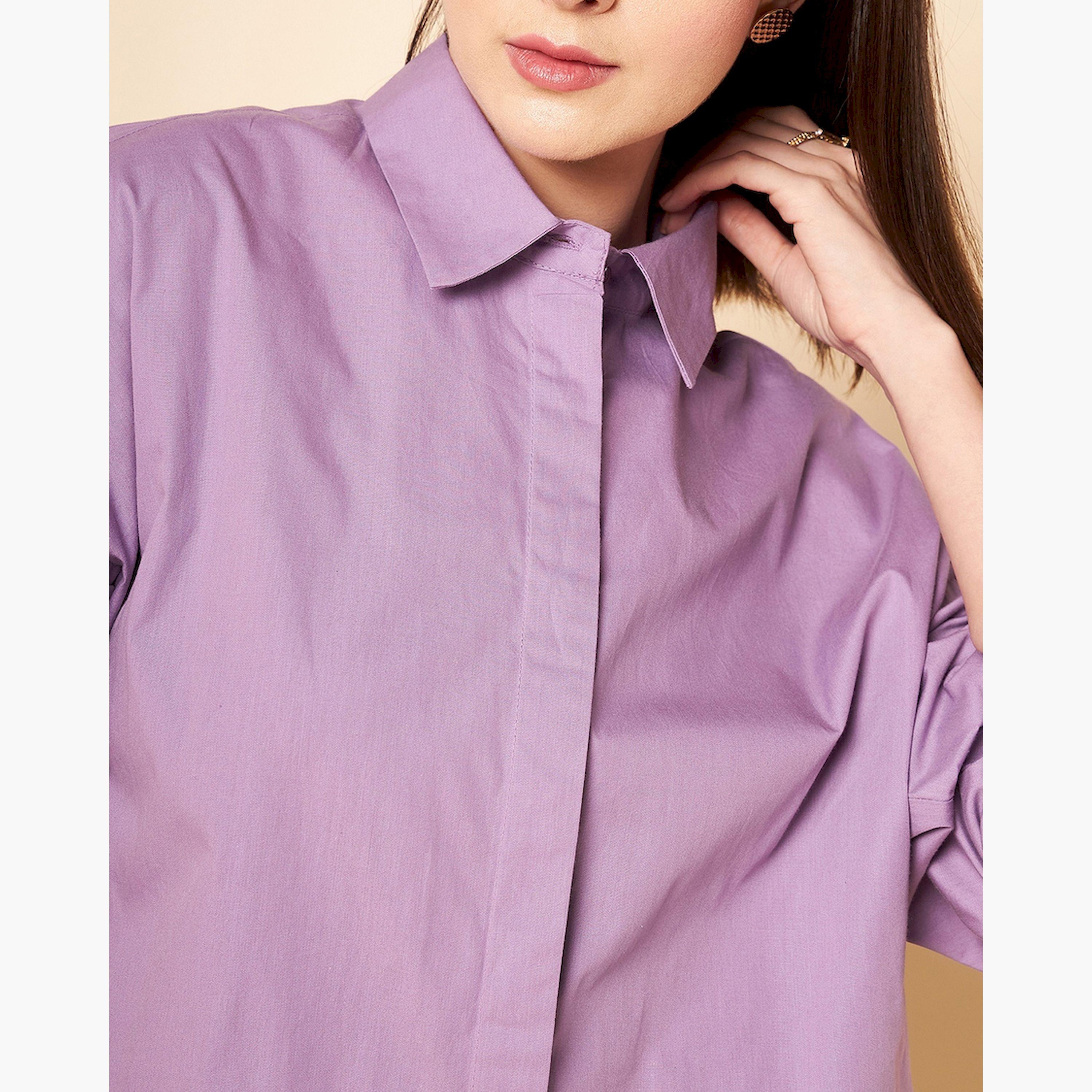 هاي ستار × ستايلي - قميص سادة بقصة كبيرة الحجم بياقة واسعة-women-clothing-shirtsandblouses-shirts-image-3