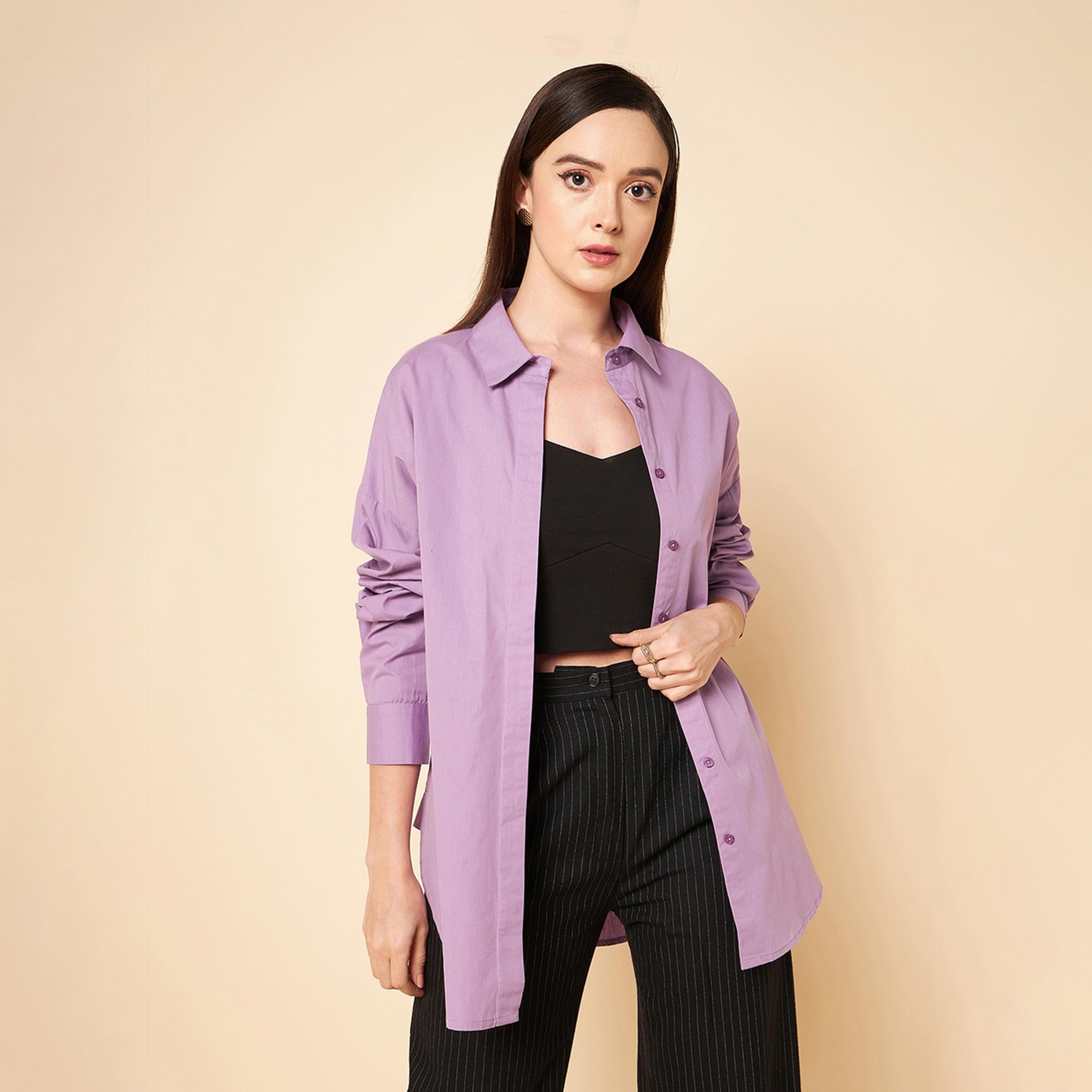 هاي ستار × ستايلي - قميص سادة بقصة كبيرة الحجم بياقة واسعة-women-clothing-shirtsandblouses-shirts-image-6