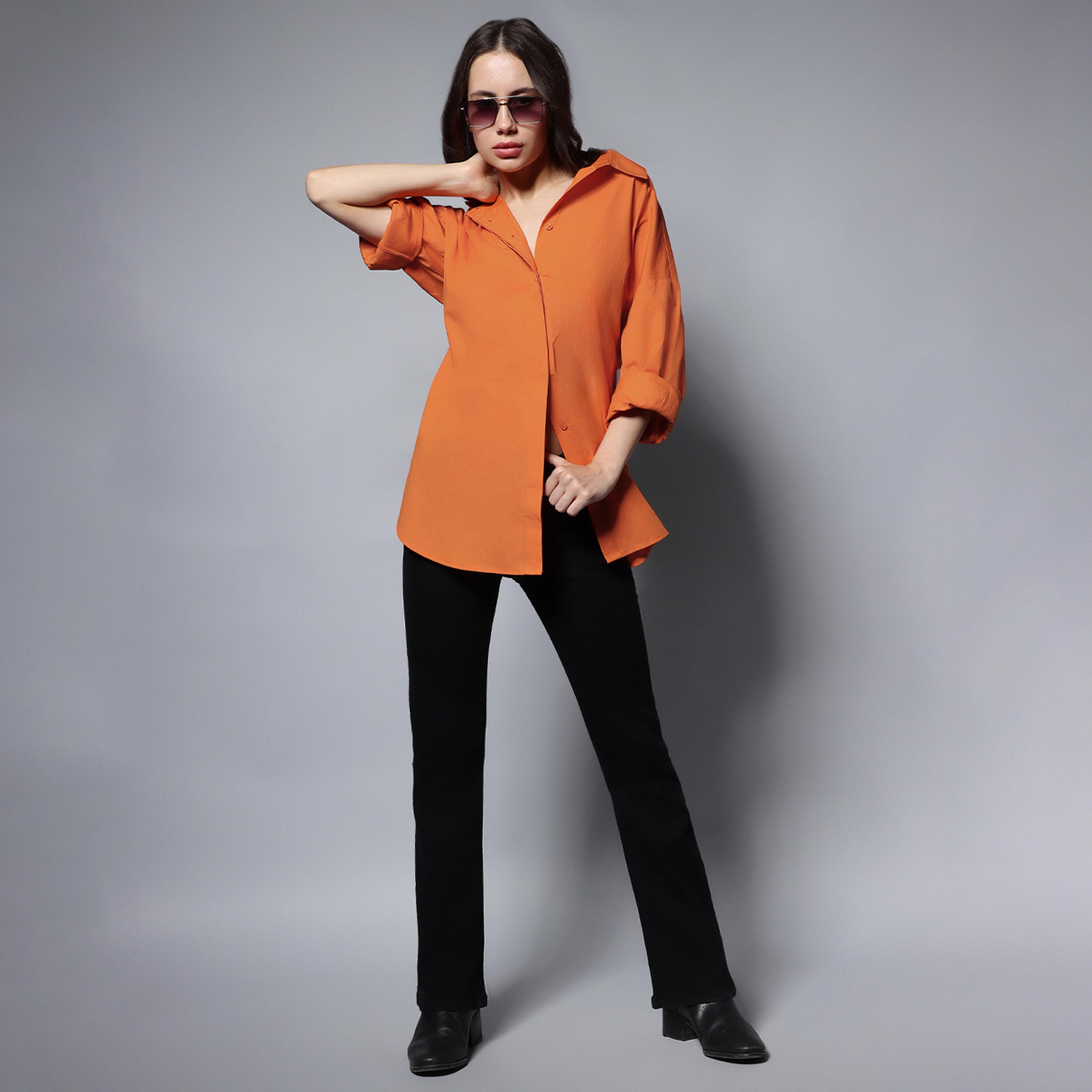 هاي ستار × ستايلي - قميص سادة بقصة كبيرة الحجم بياقة واسعة-women-clothing-shirtsandblouses-shirts-image-4