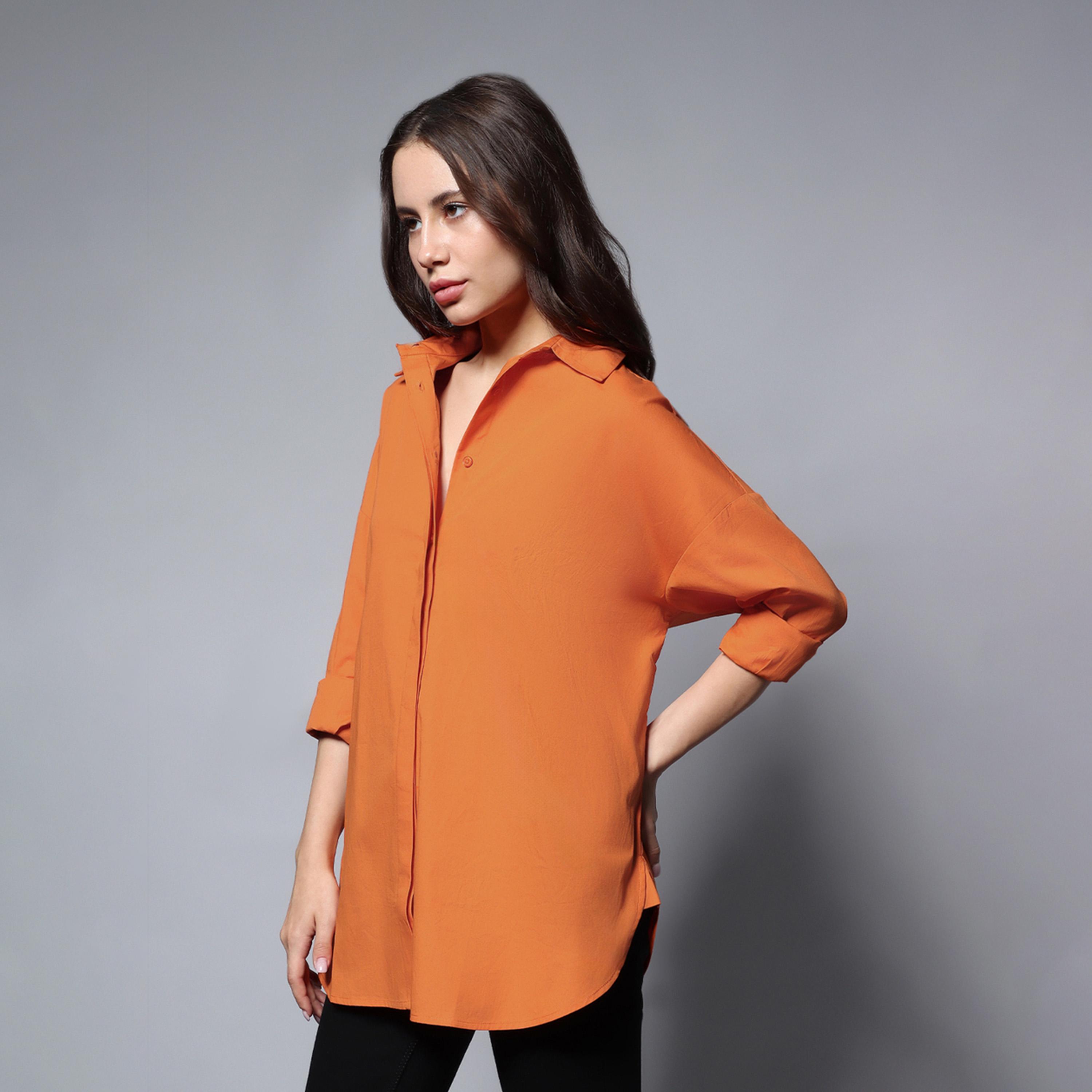 هاي ستار × ستايلي - قميص سادة بقصة كبيرة الحجم بياقة واسعة-women-clothing-shirtsandblouses-shirts-image-6