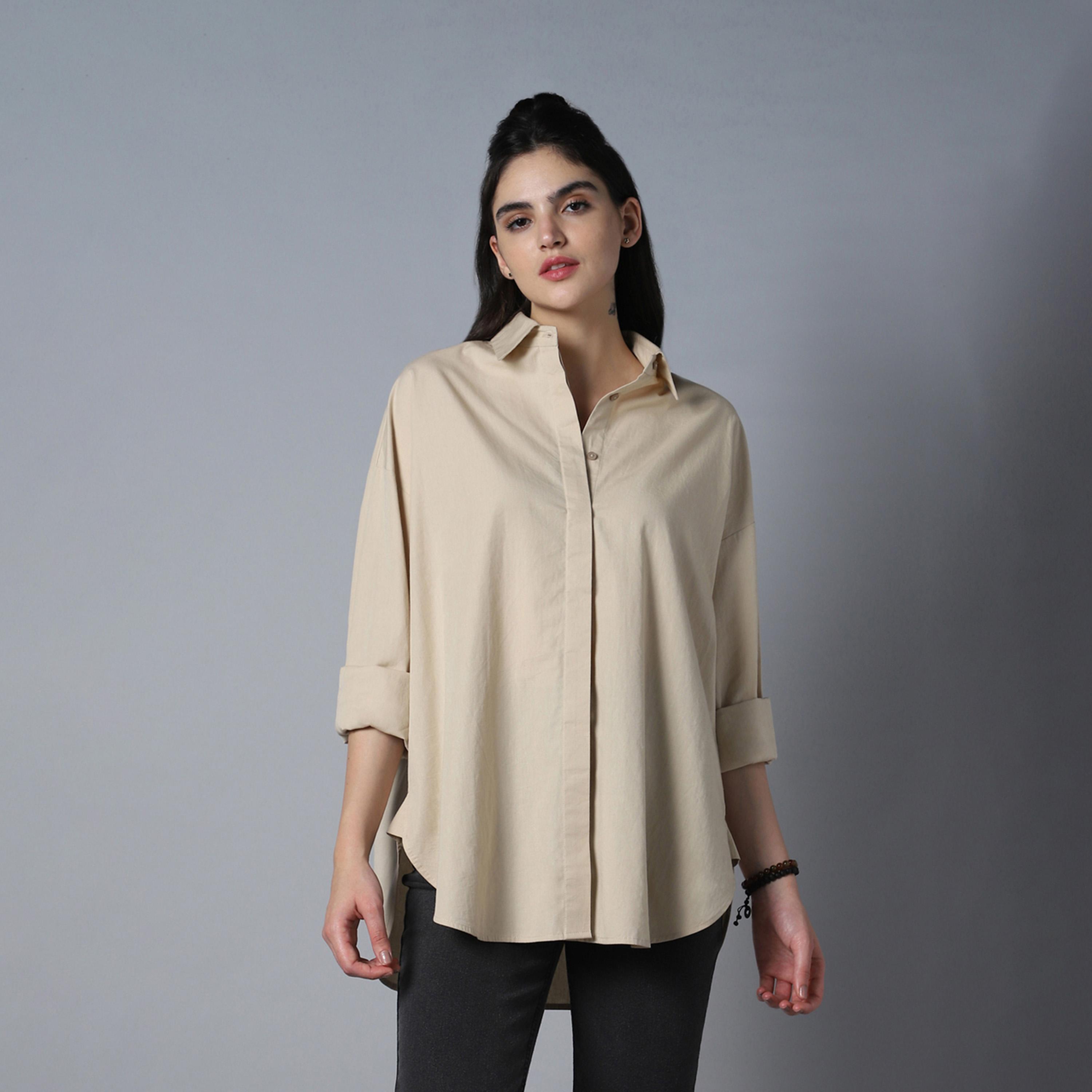 هاي ستار × ستايلي - قميص سادة بقصة كبيرة الحجم بياقة واسعة-women-clothing-shirtsandblouses-shirts-image-1
