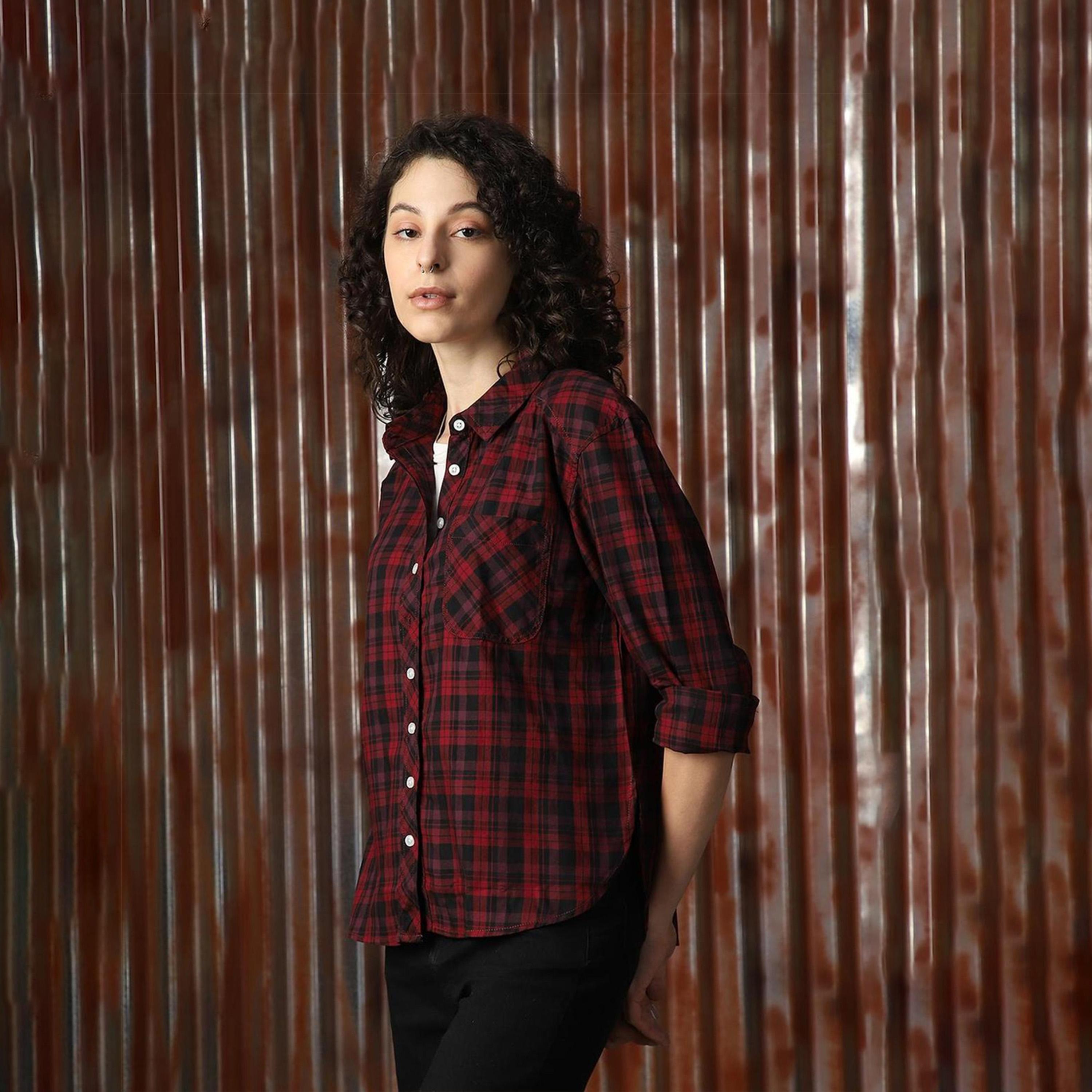 High Star X Styli Checked Regular Fit Spread Collar Shirts-women-clothing-shirtsandblouses-shirts-image-2