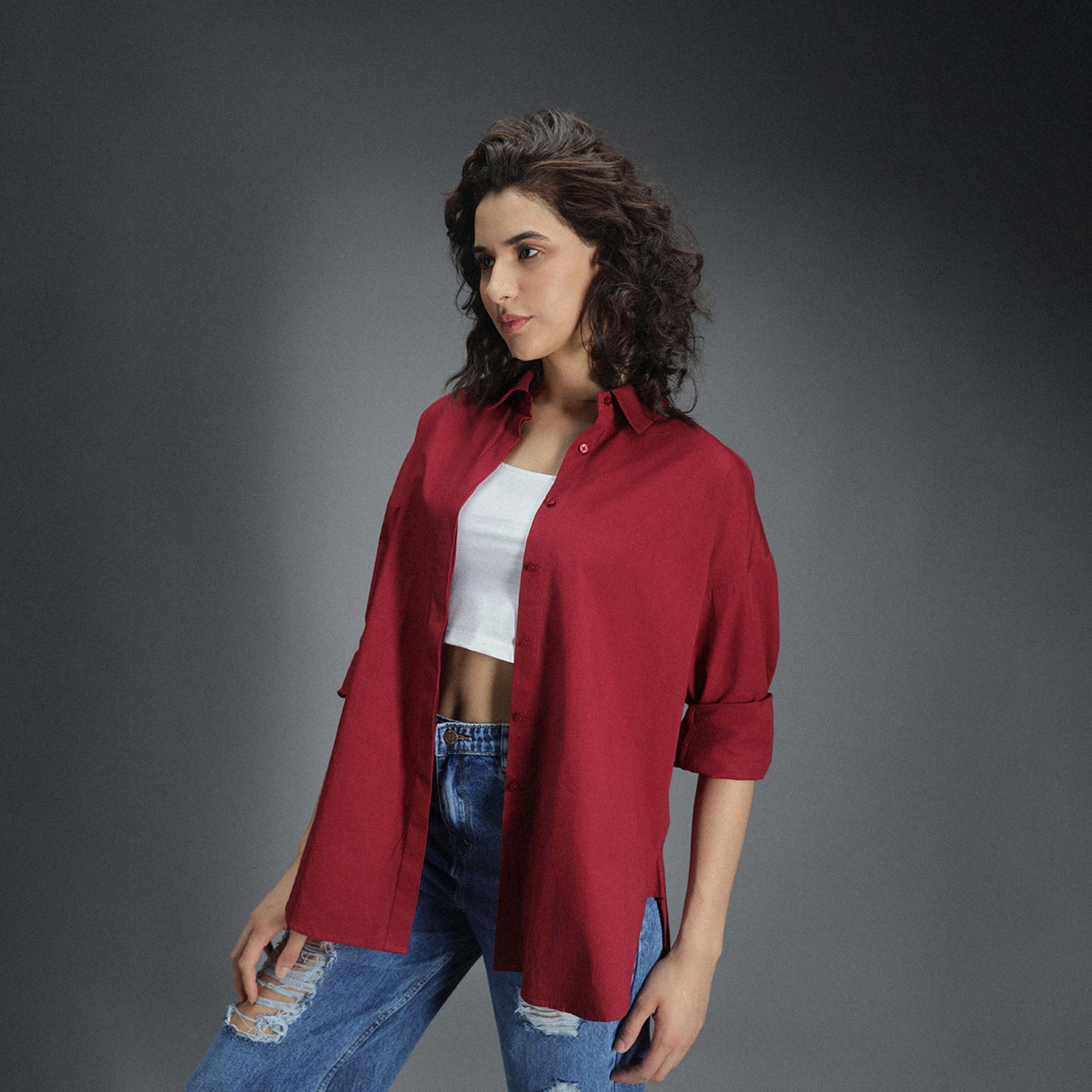 High Star X Styli Solid Regular Fit Spread Collar Shirt-women-clothing-shirtsandblouses-shirts-image-2