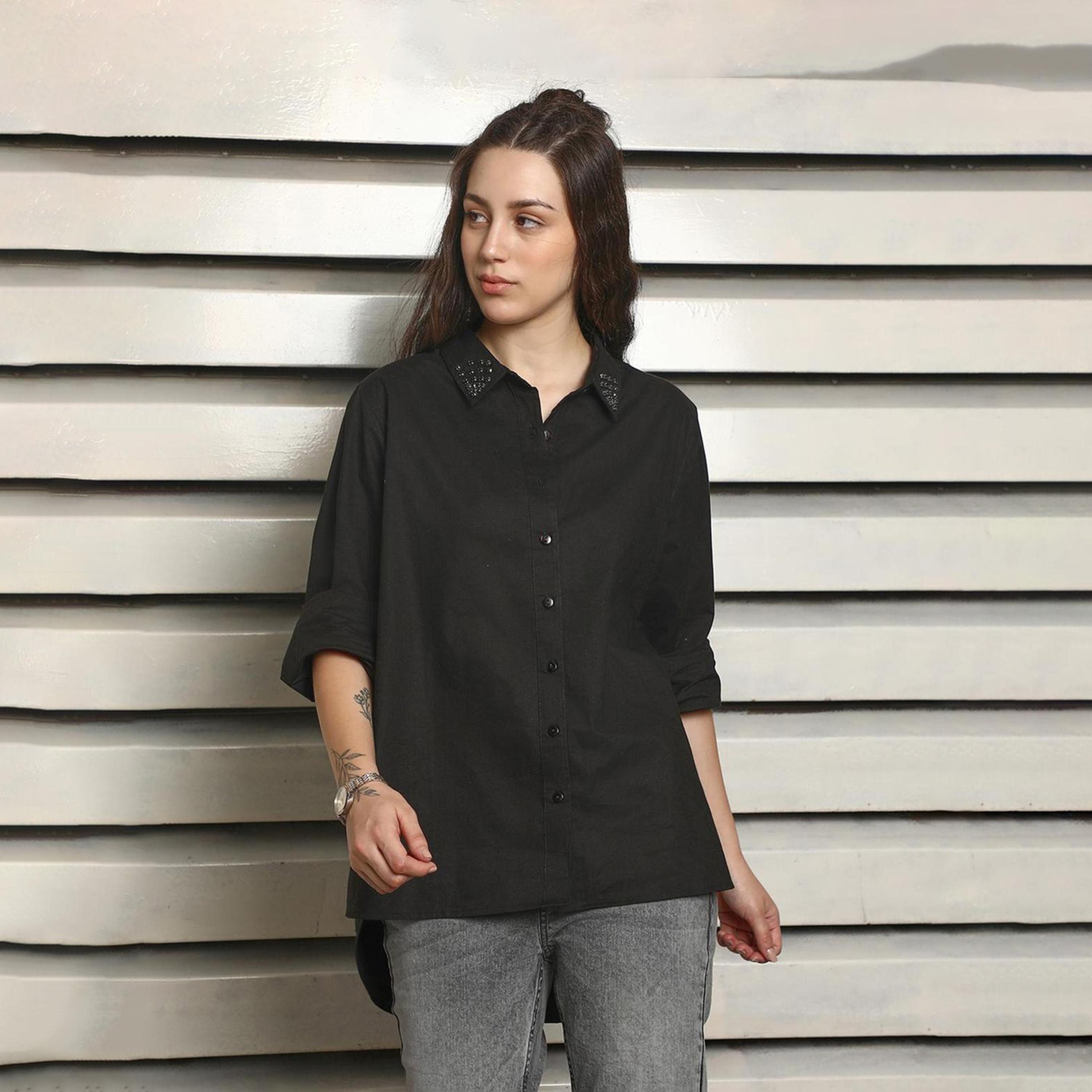 هاي ستار × ستايلي - قميص مزخرفة بقصّة عادية وياقة واسعة-women-clothing-shirtsandblouses-shirts-image-2
