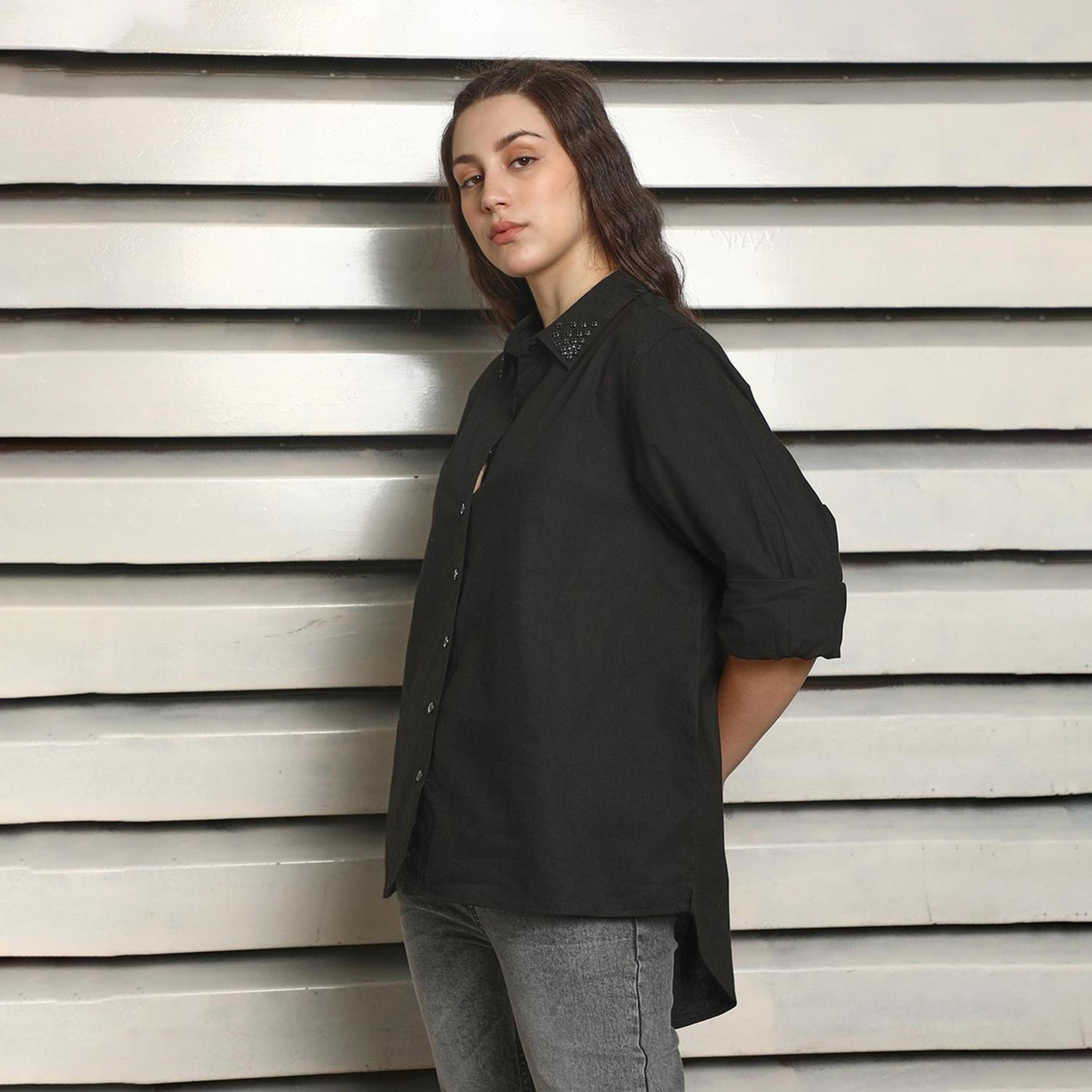 هاي ستار × ستايلي - قميص مزخرفة بقصّة عادية وياقة واسعة-women-clothing-shirtsandblouses-shirts-image-3