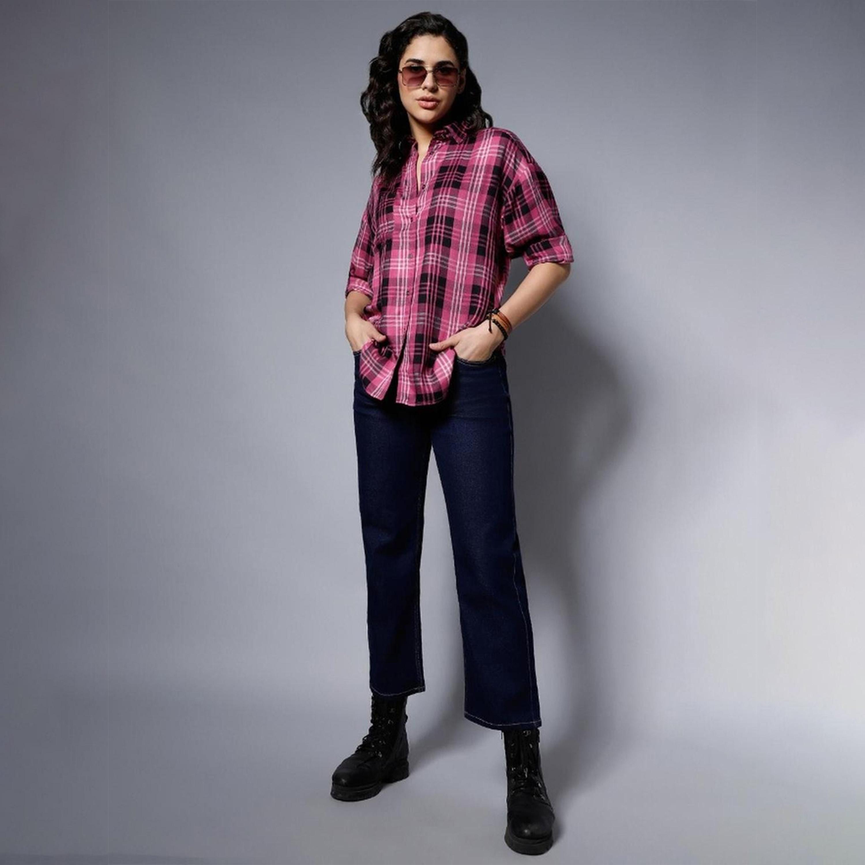High Star X Styli Checked Regular Fit Spread Collar Shirts-women-clothing-shirtsandblouses-shirts-image-1