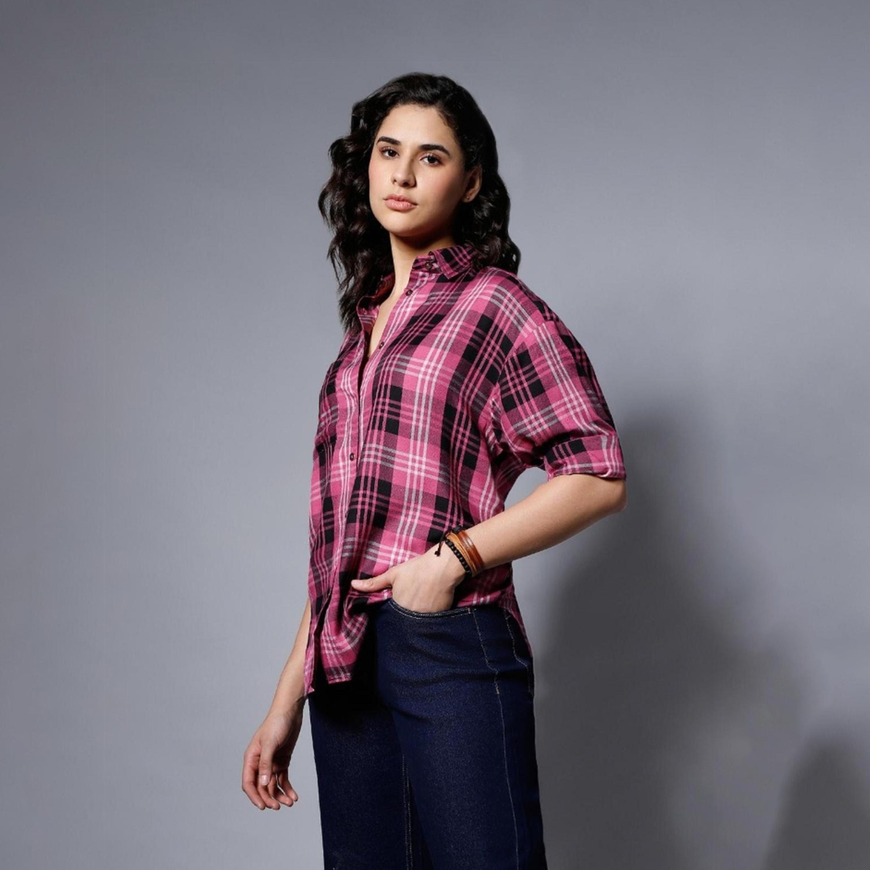 High Star X Styli Checked Regular Fit Spread Collar Shirts-women-clothing-shirtsandblouses-shirts-image-2