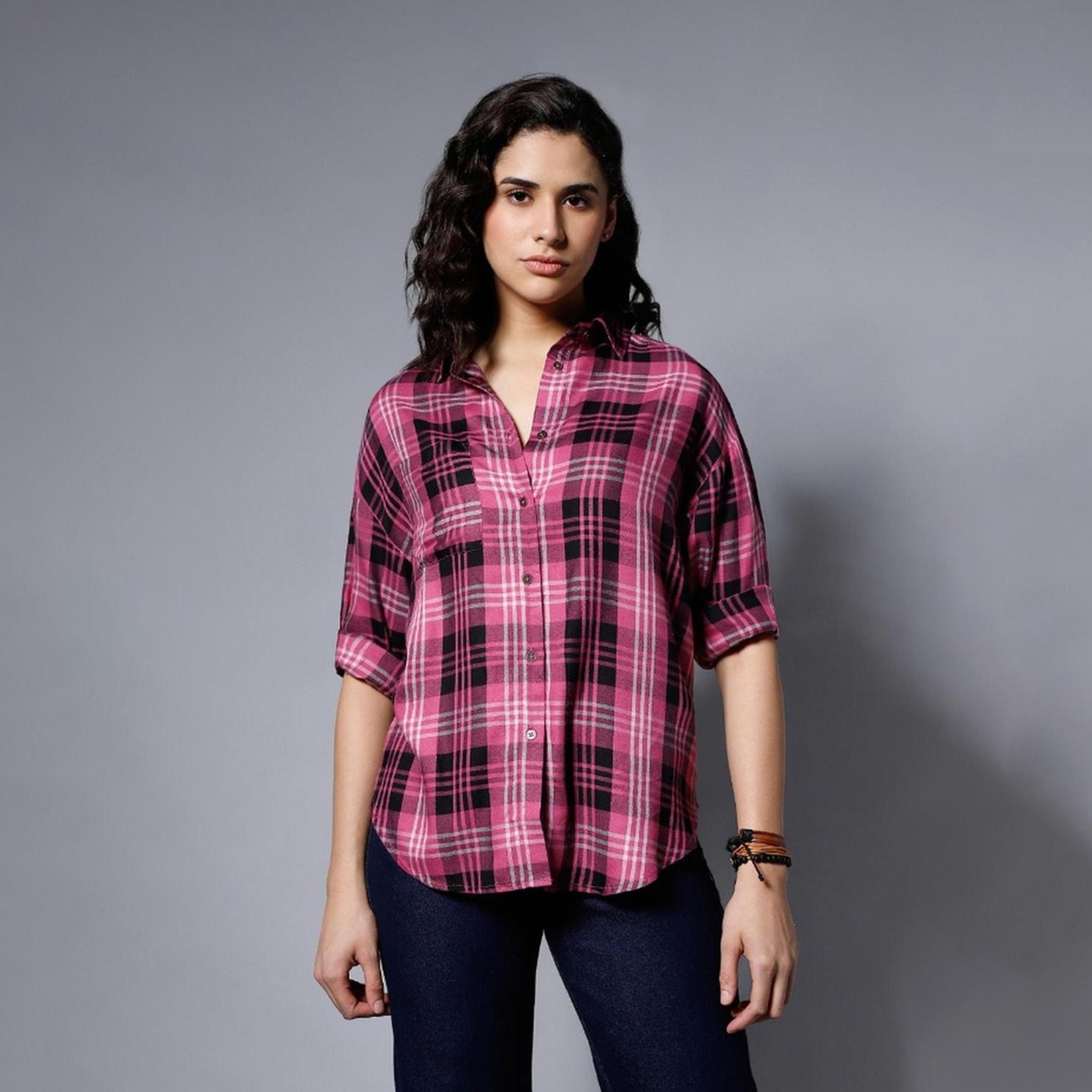 High Star X Styli Checked Regular Fit Spread Collar Shirts-women-clothing-shirtsandblouses-shirts-image-3