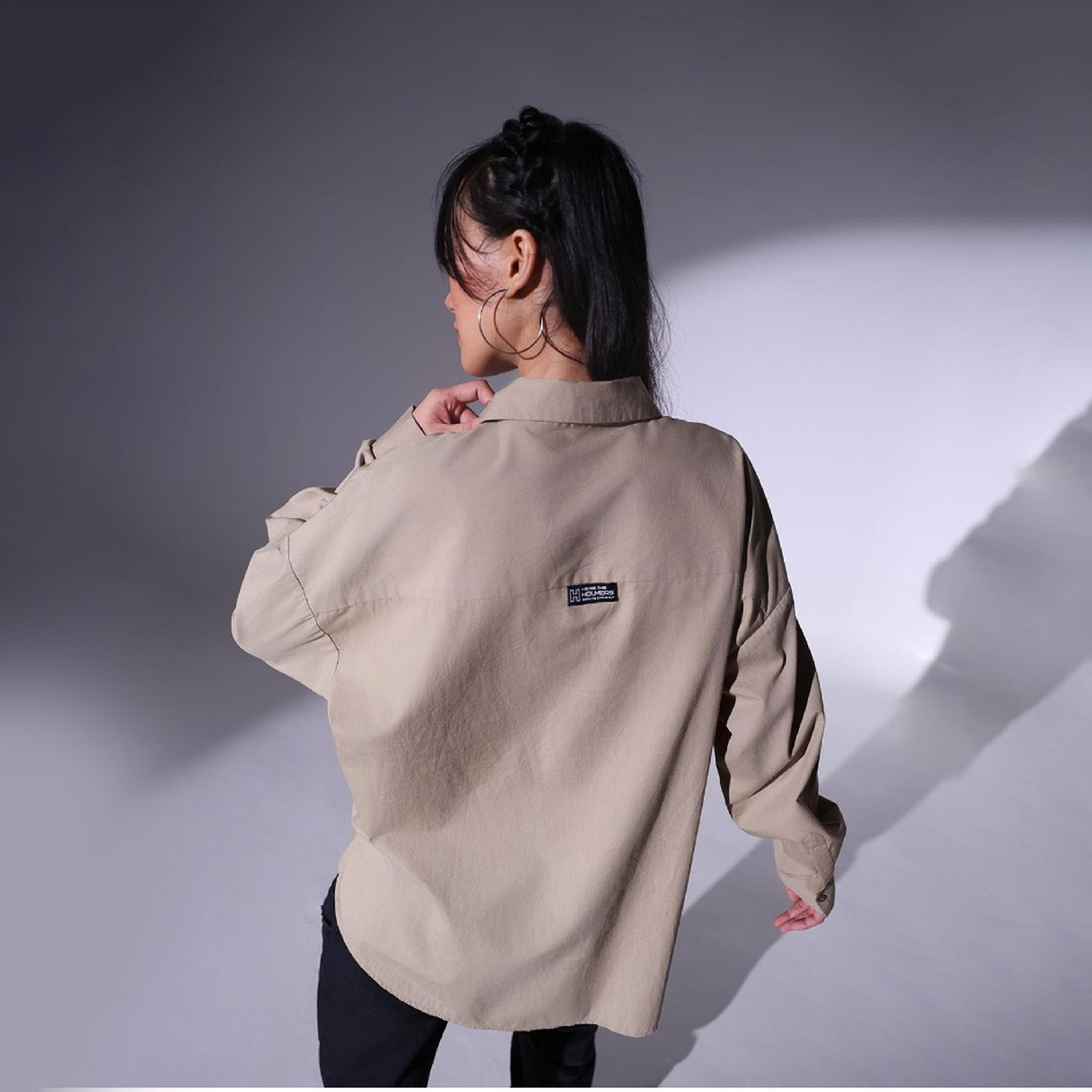 هابر هولم × ستايلي - قميص بقصة كبيرة الحجم وياقة متباعدة وتفاصيل رقعة-women-clothing-shirtsandblouses-shirts-image-2