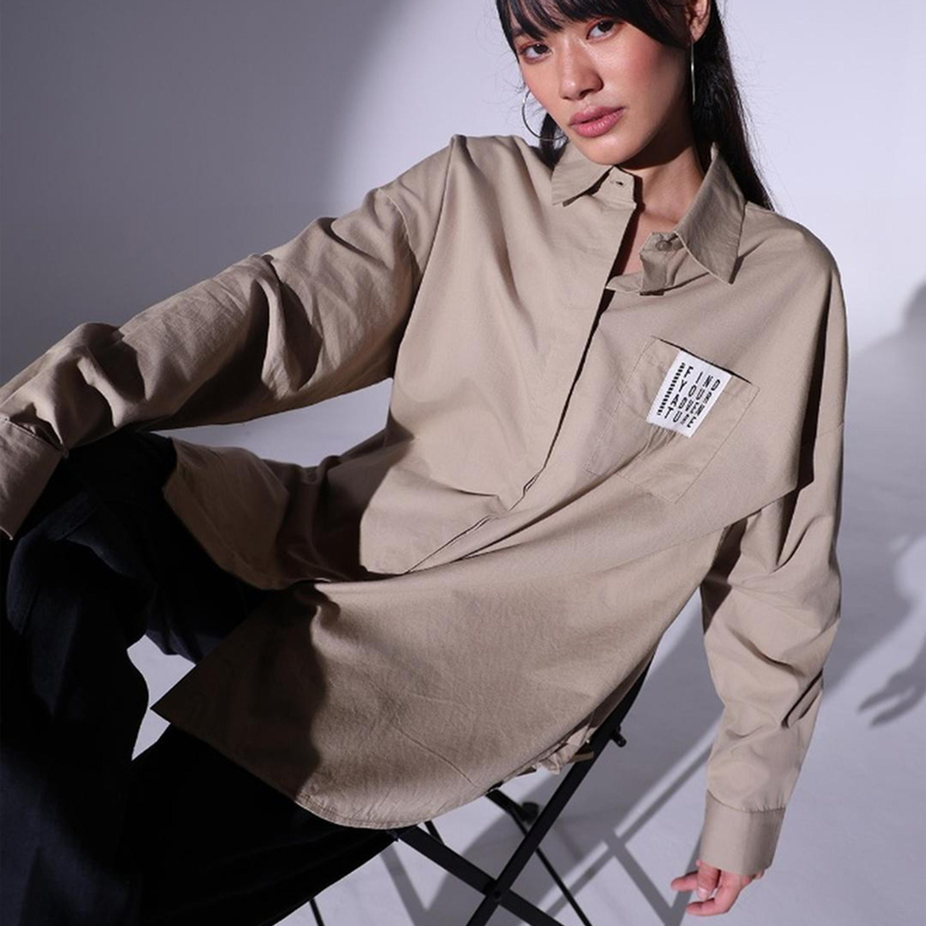 هابر هولم × ستايلي - قميص بقصة كبيرة الحجم وياقة متباعدة وتفاصيل رقعة-women-clothing-shirtsandblouses-shirts-image-6