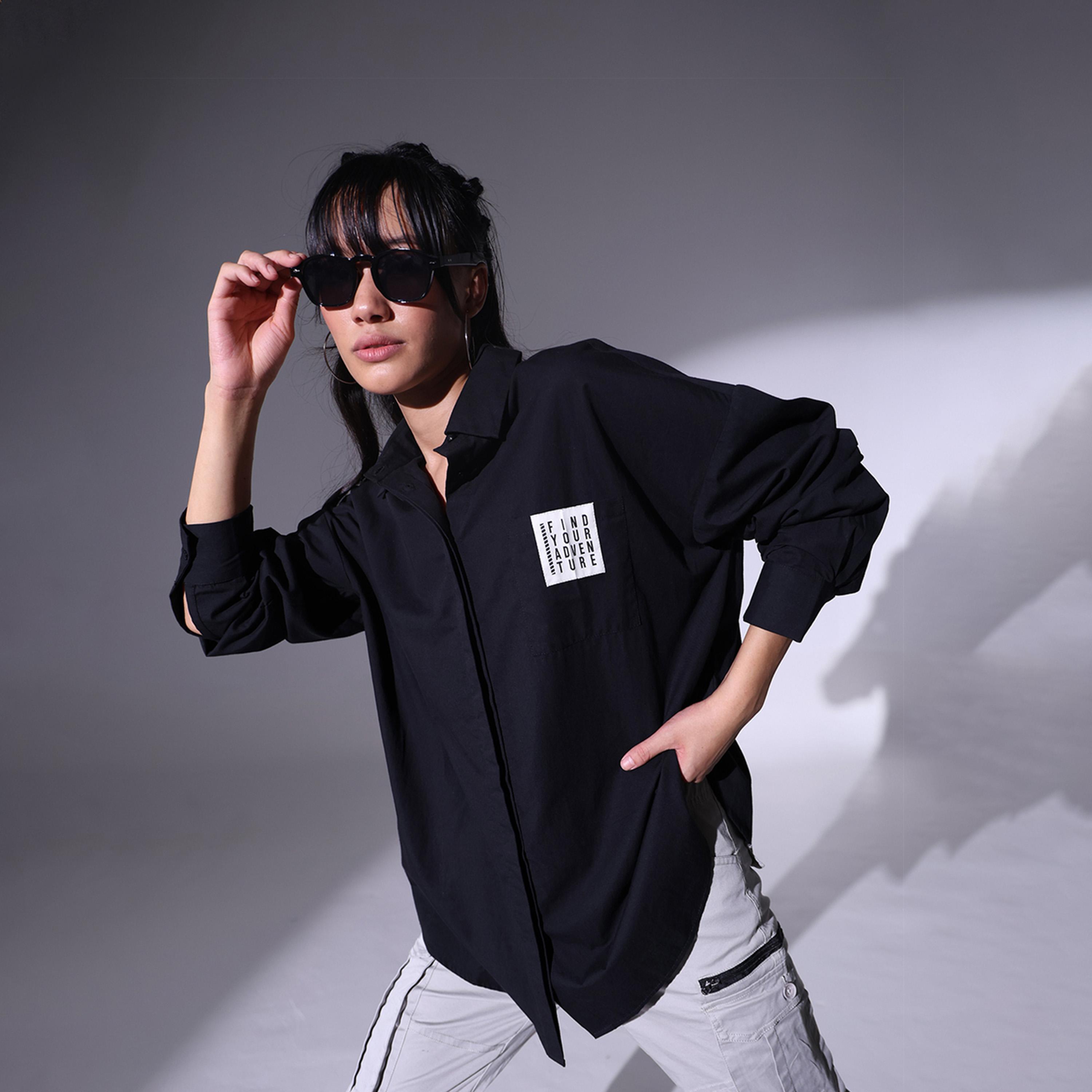 هابر هولم × ستايلي - قميص نسائي - أسود-women-clothing-shirtsandblouses-shirts-image-2