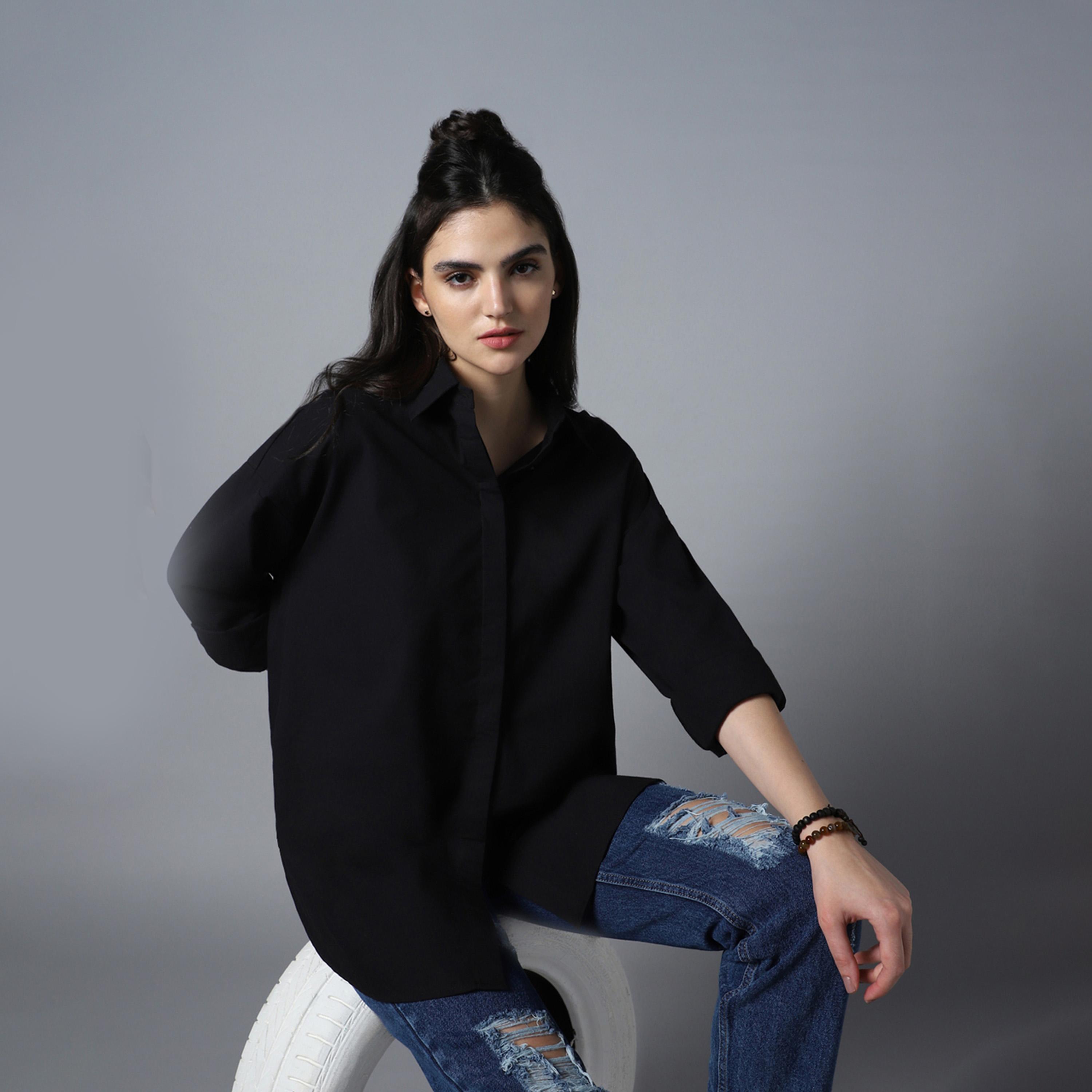 هاي ستار × ستايلي - قميص نسائي - أسود-women-clothing-shirtsandblouses-shirts-image-1