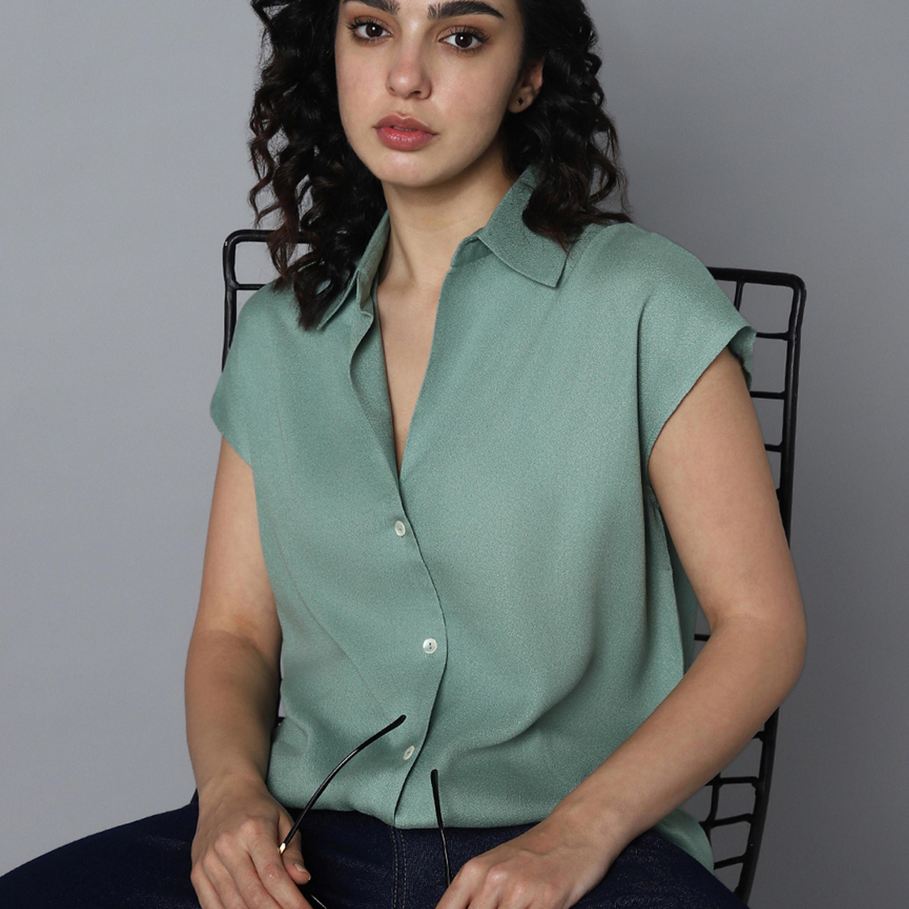 هاي ستار × ستايلي - قميص نسائي - أخضر الميرمية-women-clothing-shirtsandblouses-shirts-image-5